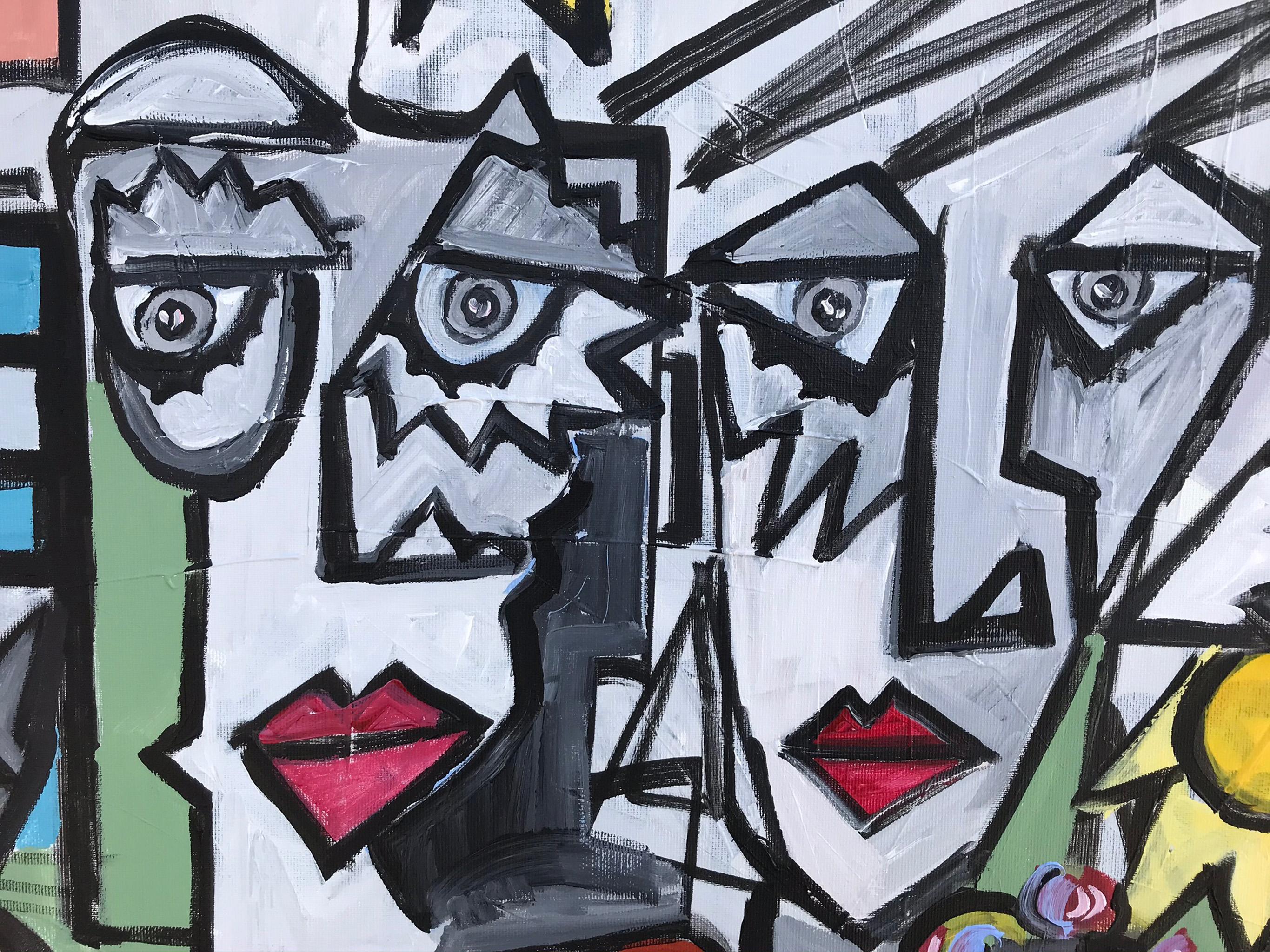 R. Poch.   Ehepaar mit Katze  Original-Acrylgemälde (Zeitgenössisch), Painting, von Ramon Poch