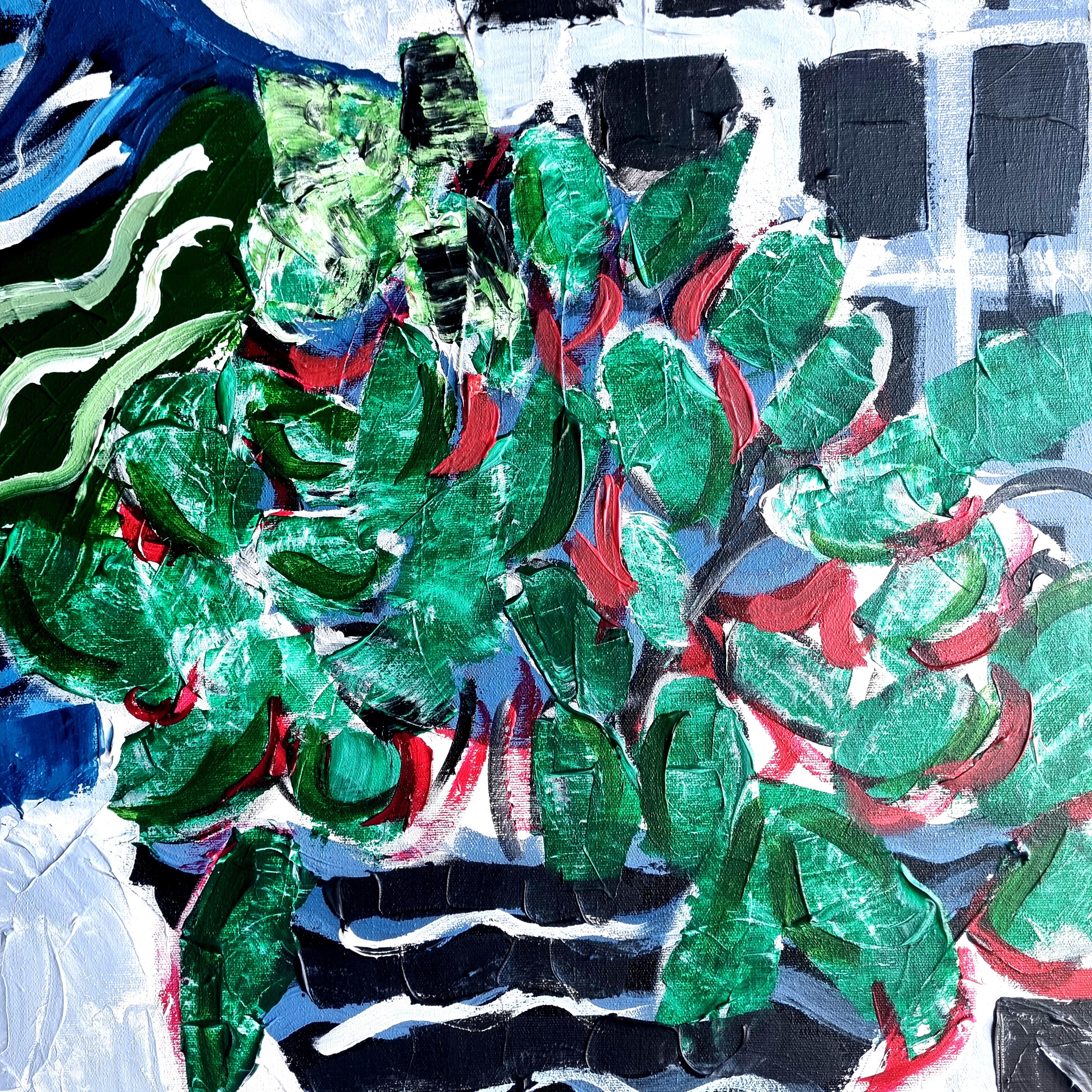 R. Poch Couple avec fleurs cm original acrylique - Expressionnisme abstrait Painting par Ramon Poch