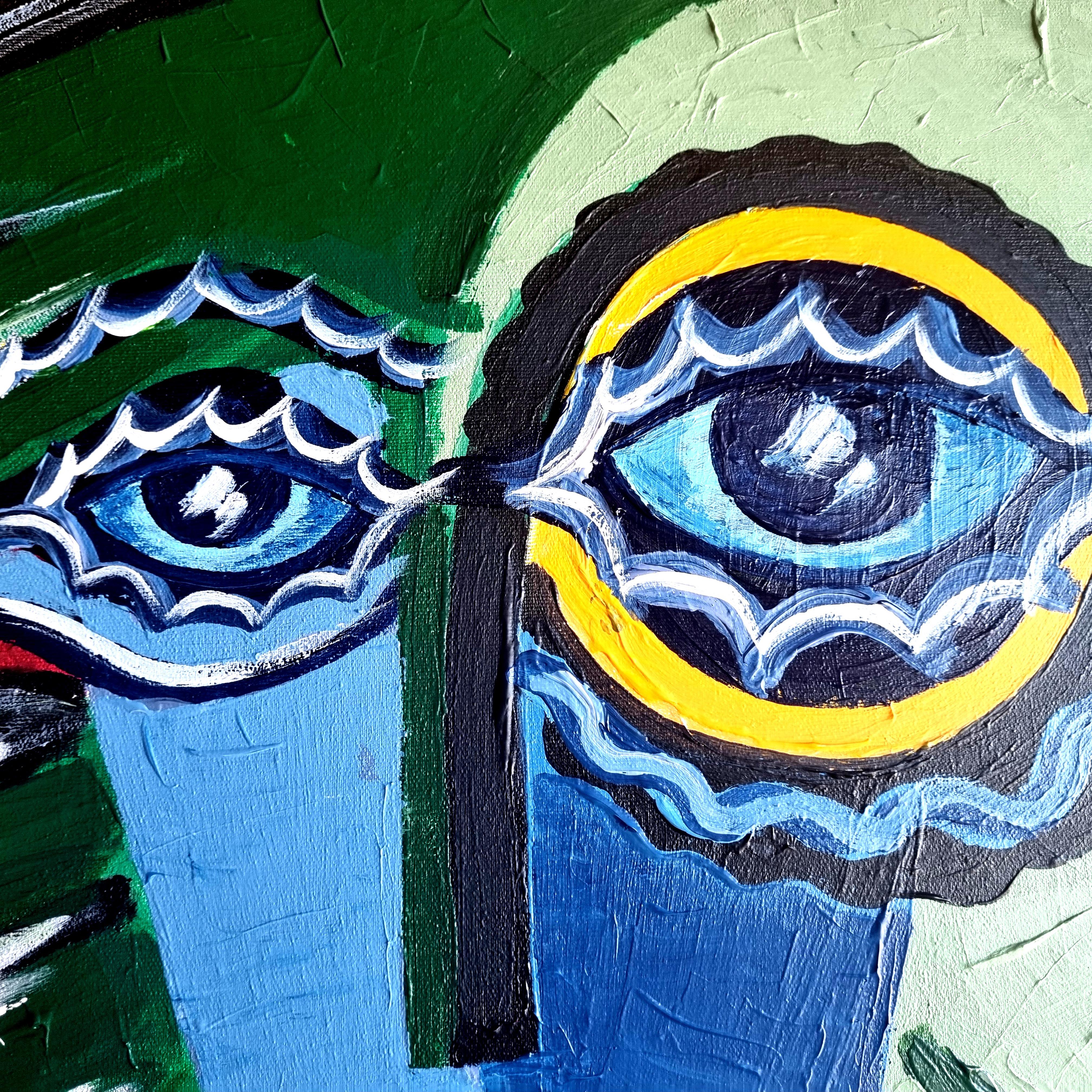 R. Poch Couple avec fleurs cm original acrylique en vente 1