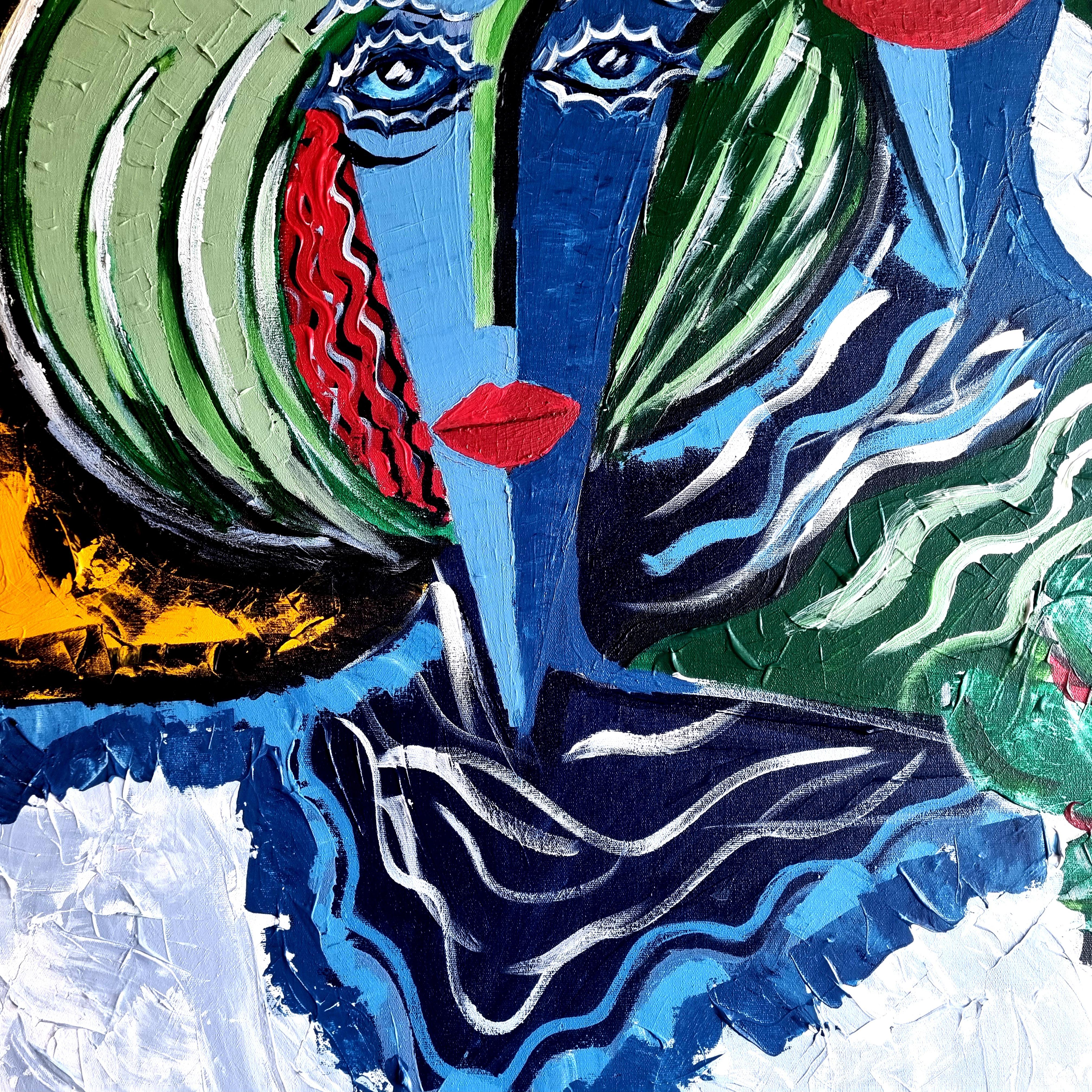 R. Poch Couple avec fleurs cm original acrylique en vente 2