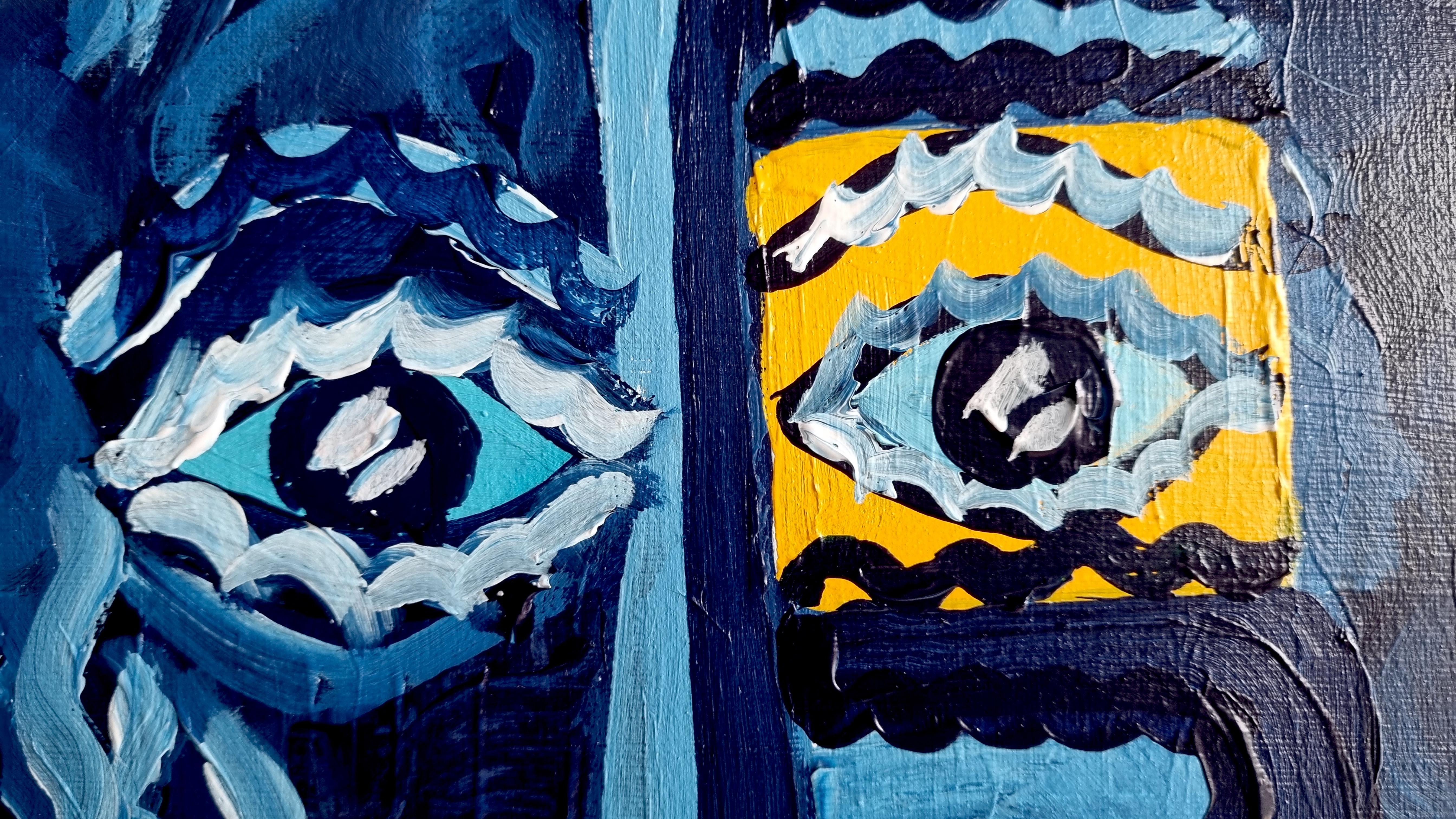 R. Poch   Visages bleus  117  Brindis en azul . Peinture acrylique originale - Expressionnisme abstrait Painting par Ramon Poch