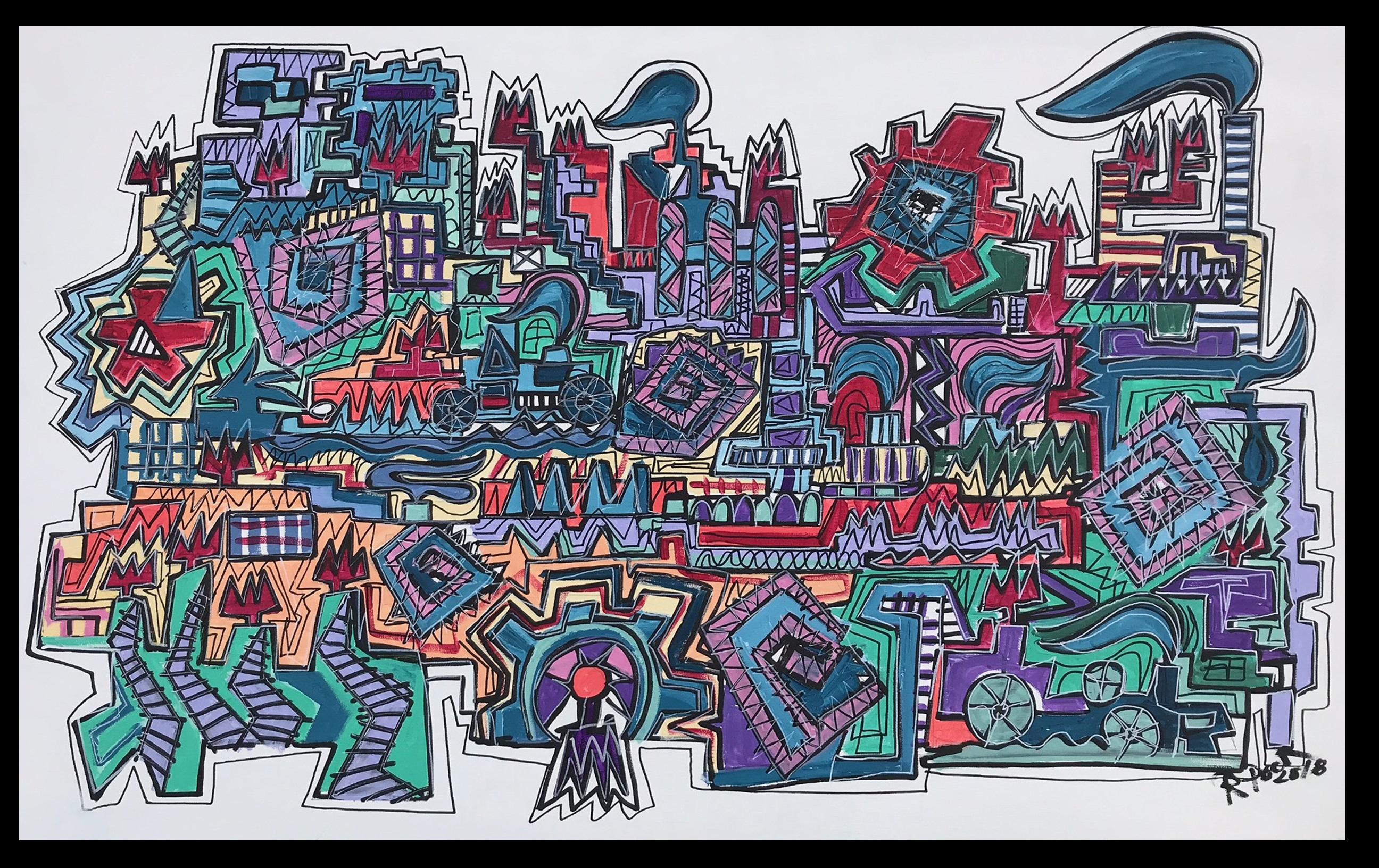 Abstract Painting di Ramon Poch - R. Poch   Fabbrica 10.  pittura acrilica originale