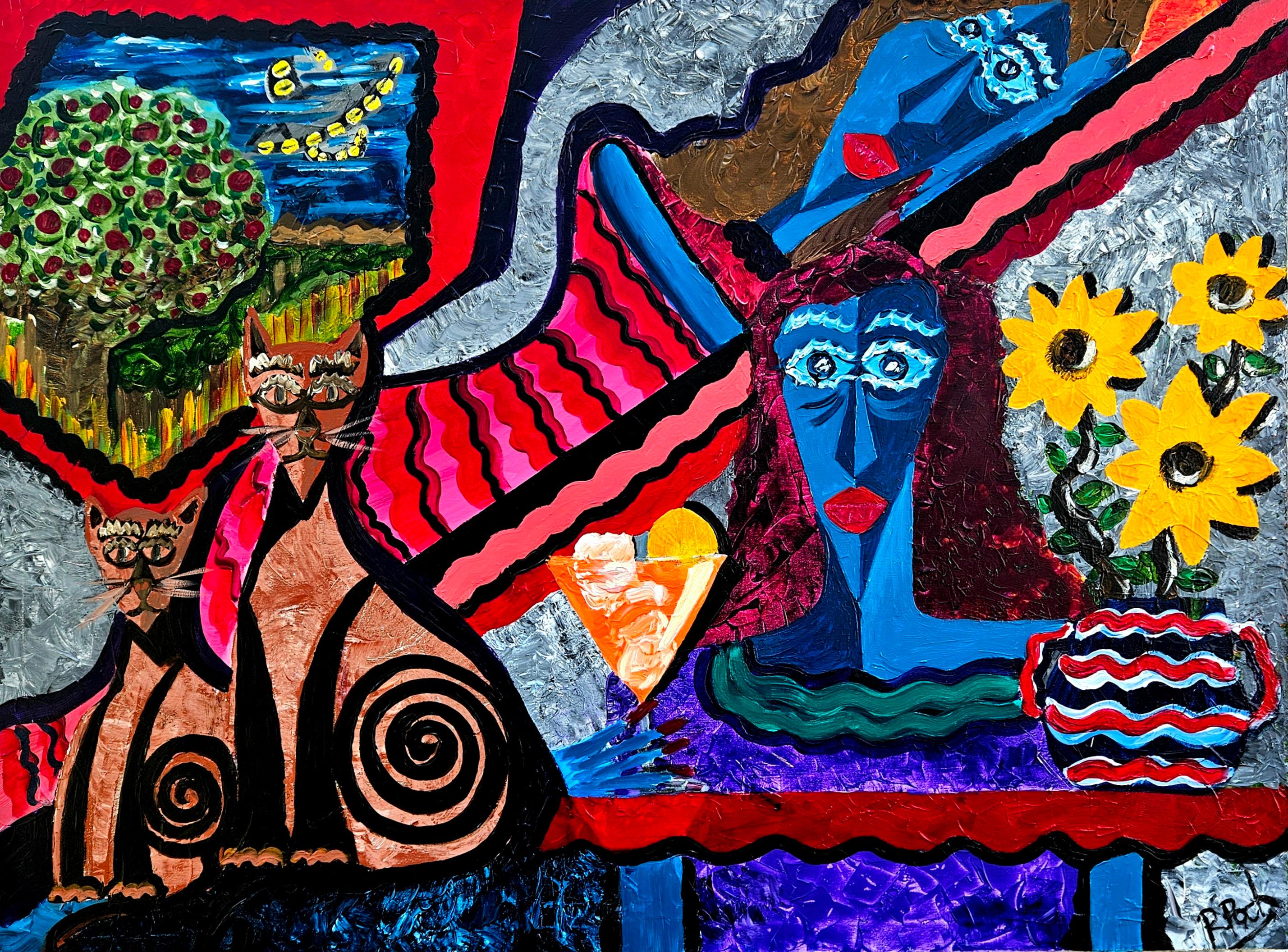 R. Ritratto di famiglia Poch 100x130 cm. dipinto originale in acrilico in vendita 2