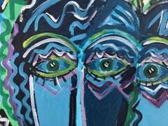 R. Poch. Figures  Faces  Blue   acrylic painting