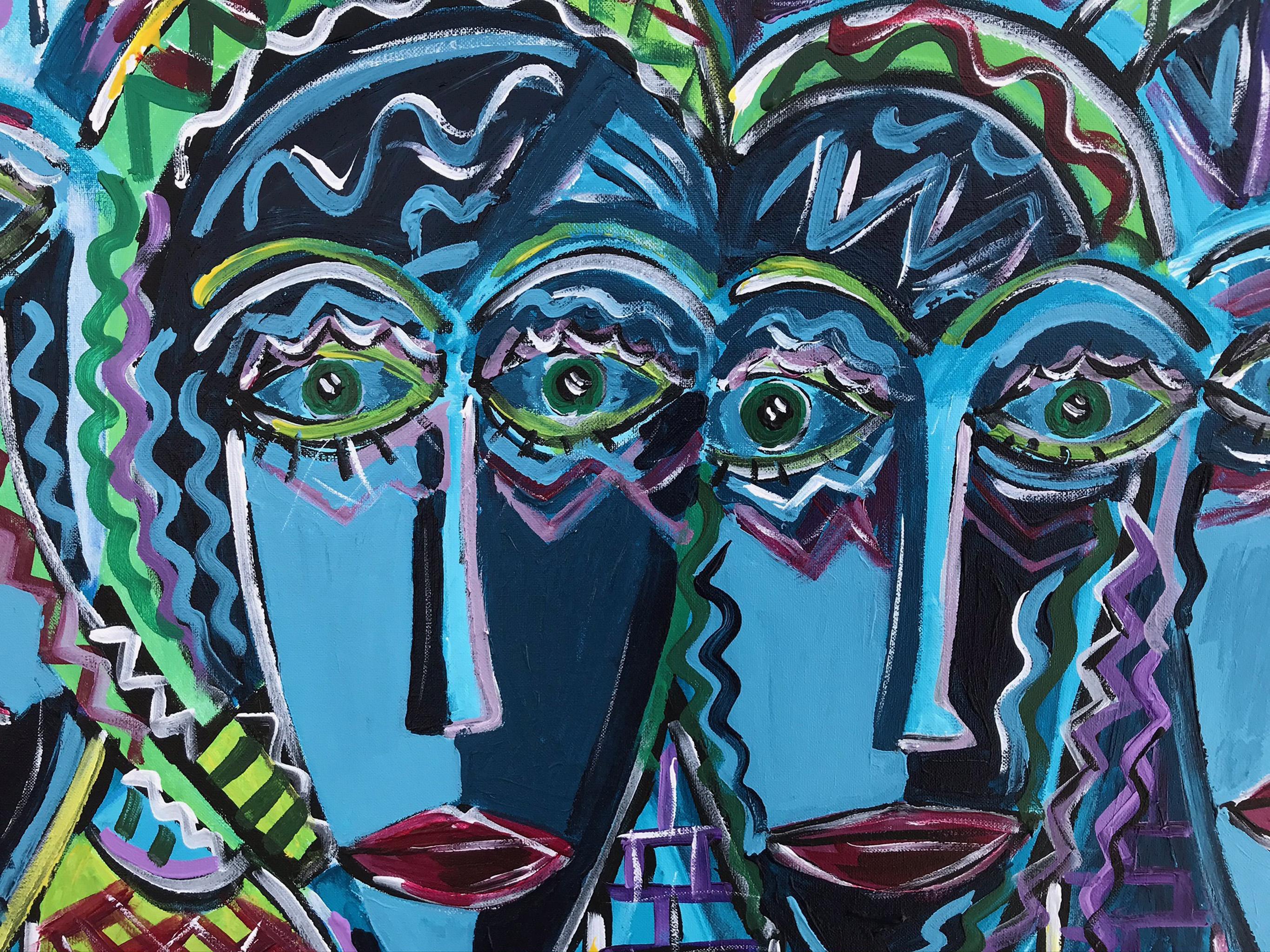 R. Poch. Cifre  Volti  Blu   pittura acrilica - Painting Contemporaneo di Ramon Poch