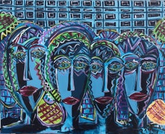 R. Poch. Cifre  Volti  Blu   pittura acrilica
