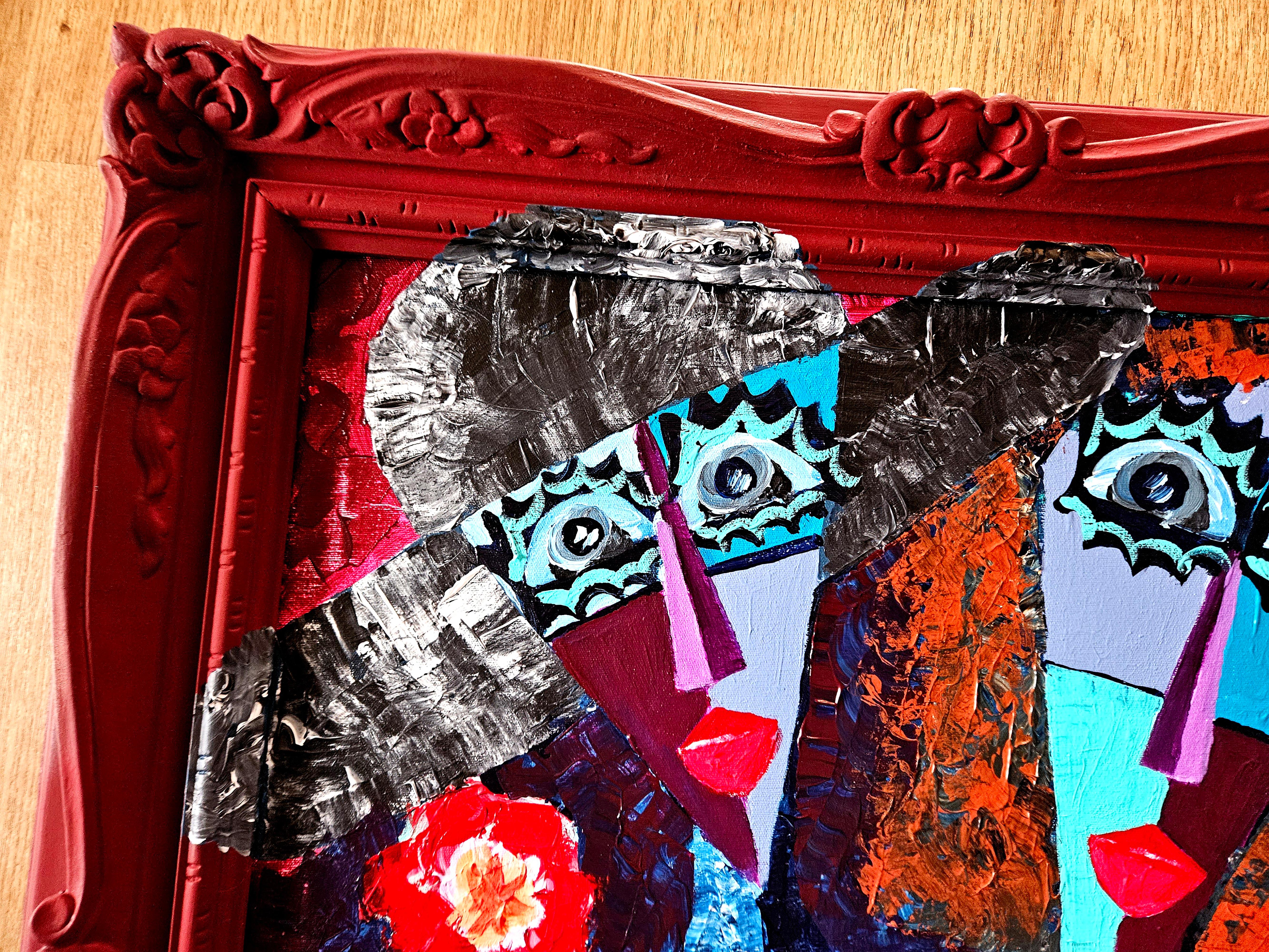 R. Poch. flowers and cat  original acrylic canvas painting – Painting von Ramon Poch