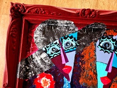 R. Poch. flowers and cat  original acrylic canvas painting