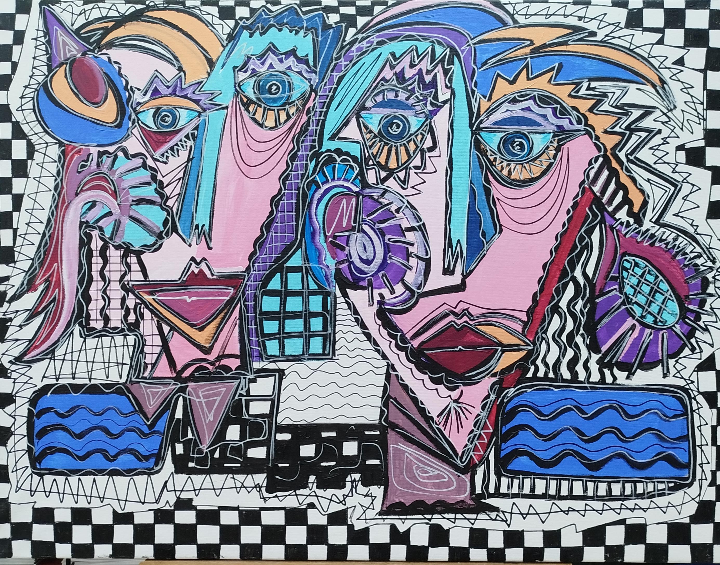 Ramon Poch Abstract Painting - R. Poch Hermanos Acrylic Painting, Abstract Expressionism, Framed