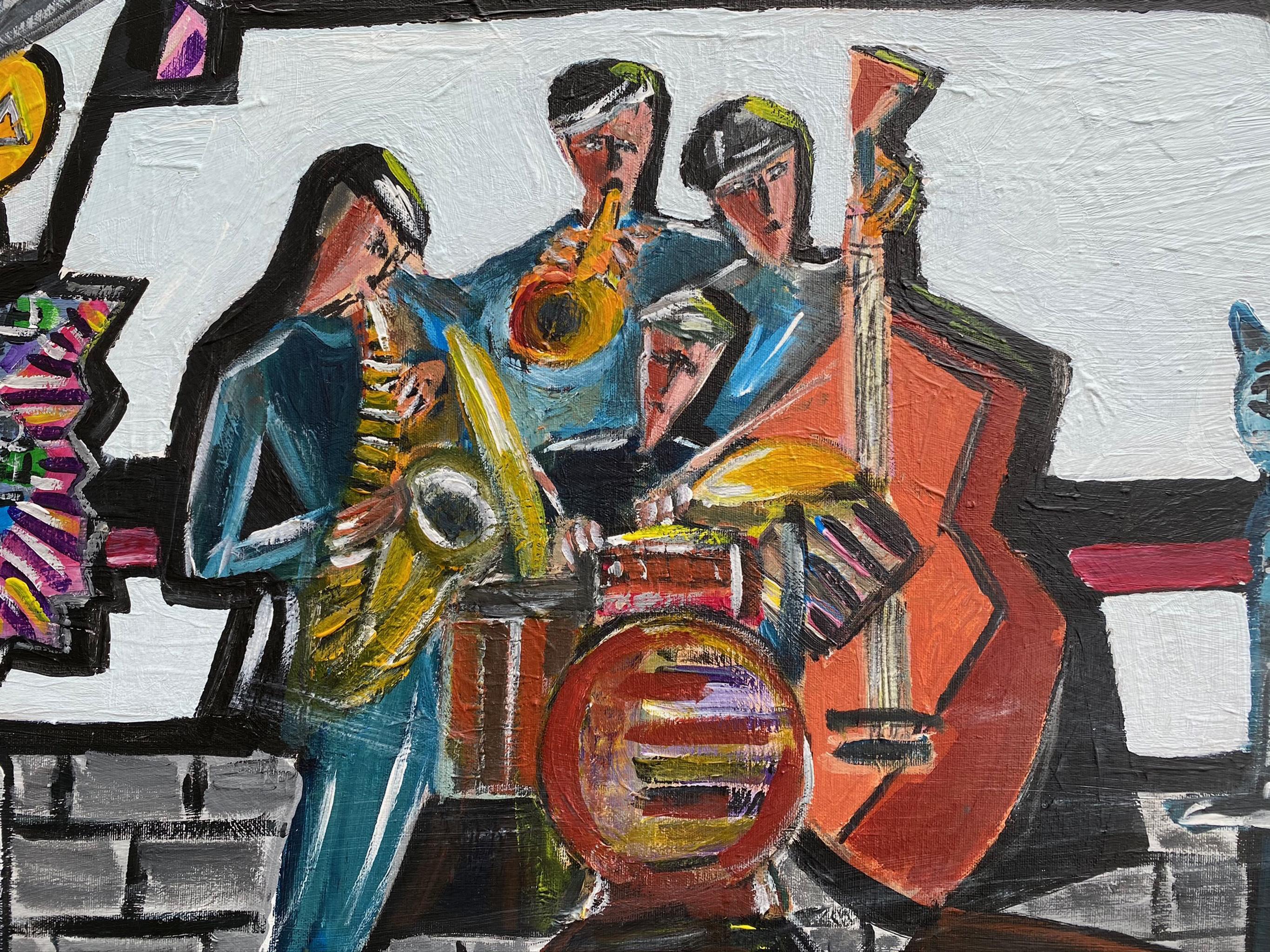R. Poch  Jazz group 100 x 80 cm original acrylic painting - Painting by Ramon Poch