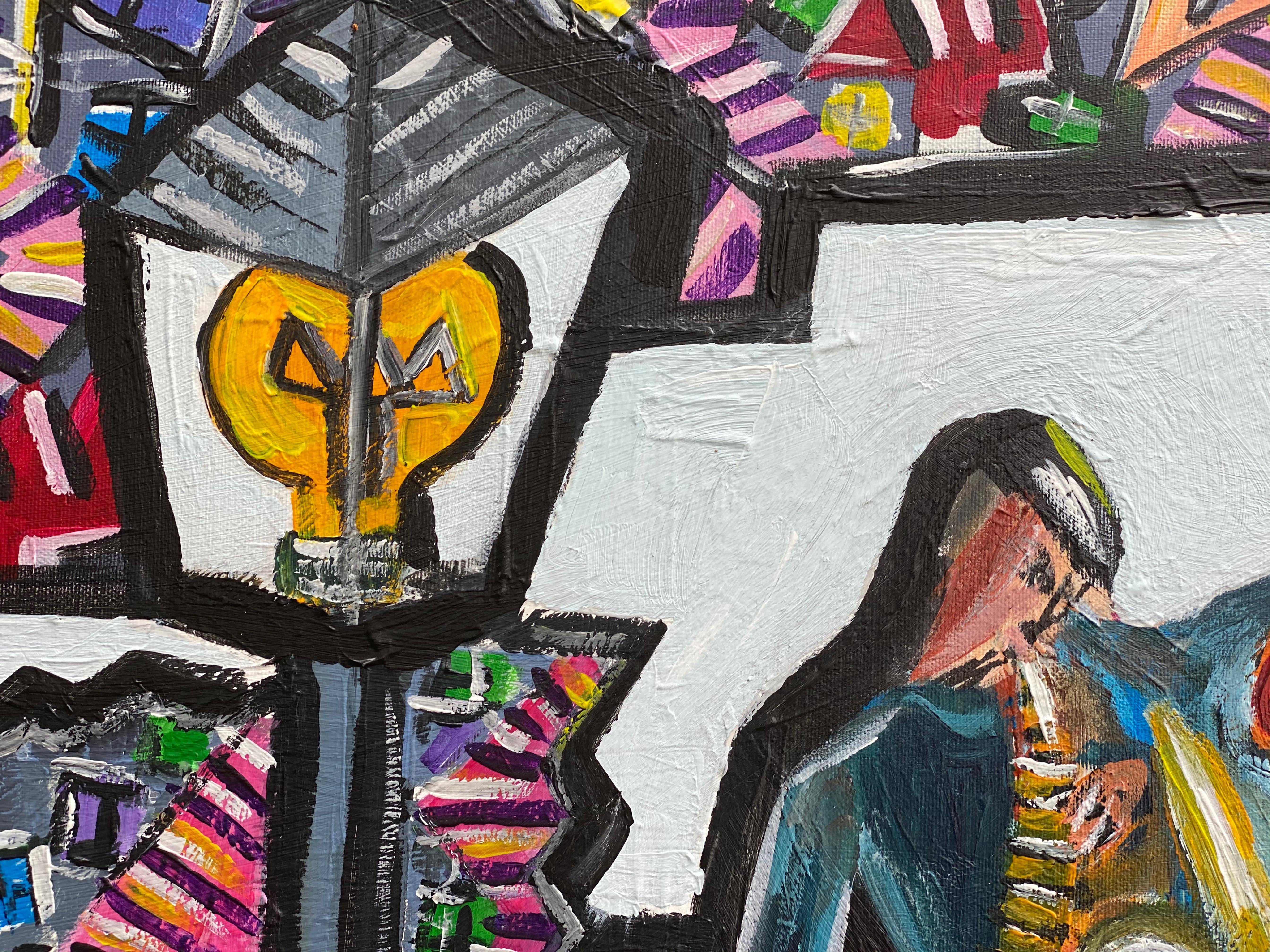 R. Poch  Jazz group 100 x 80 cm original acrylic painting - Abstract Expressionist Painting by Ramon Poch