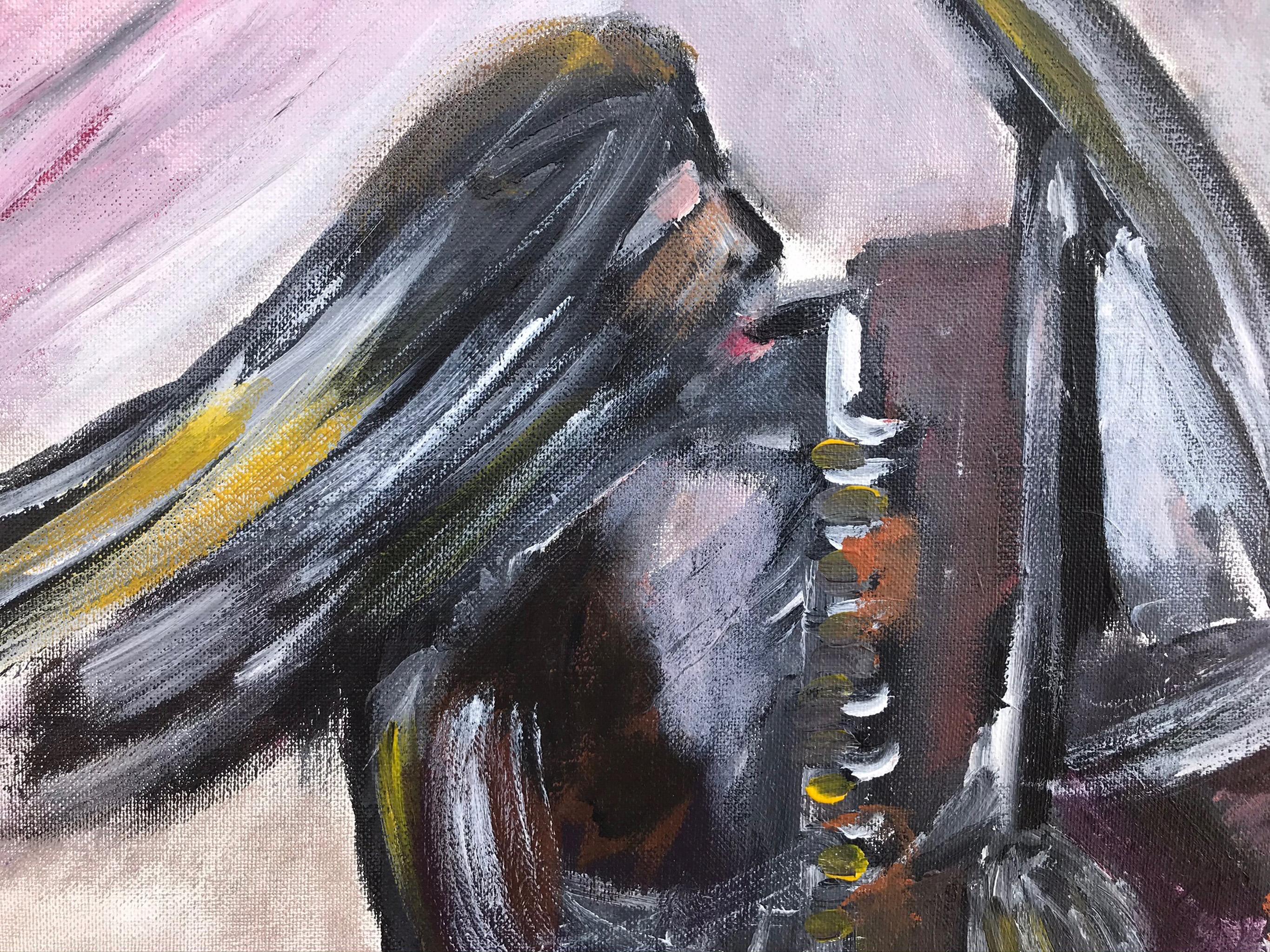 R. Poch  Jazz Quartet   acrylic painting - Black Figurative Painting by Ramon Poch