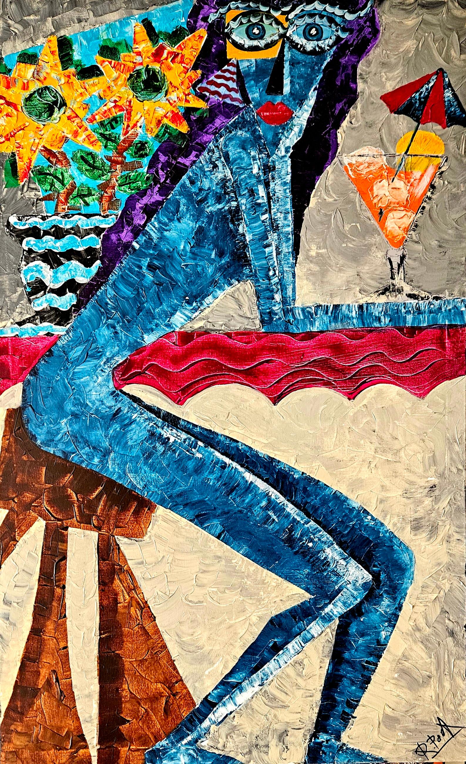 Ramon Poch Abstract Painting - Maria in Blue Acrylic Painting, Abstract Expressionist, Framed, 2010+