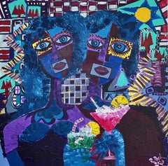 R. Poch Partying Toast Blue original acrylic painting