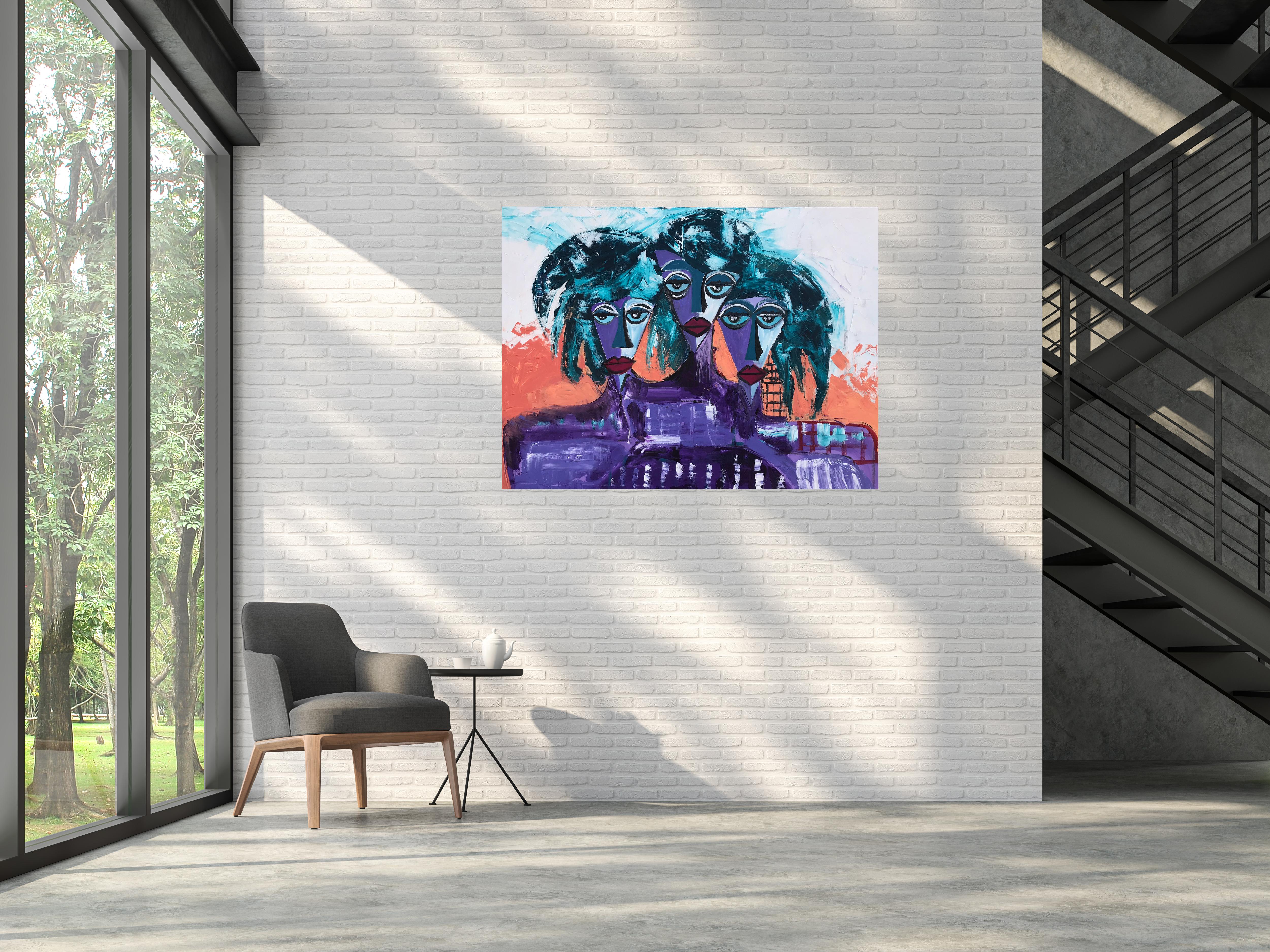 R. Poch  Purple Ladies  Lilac  acrylic painting For Sale 1
