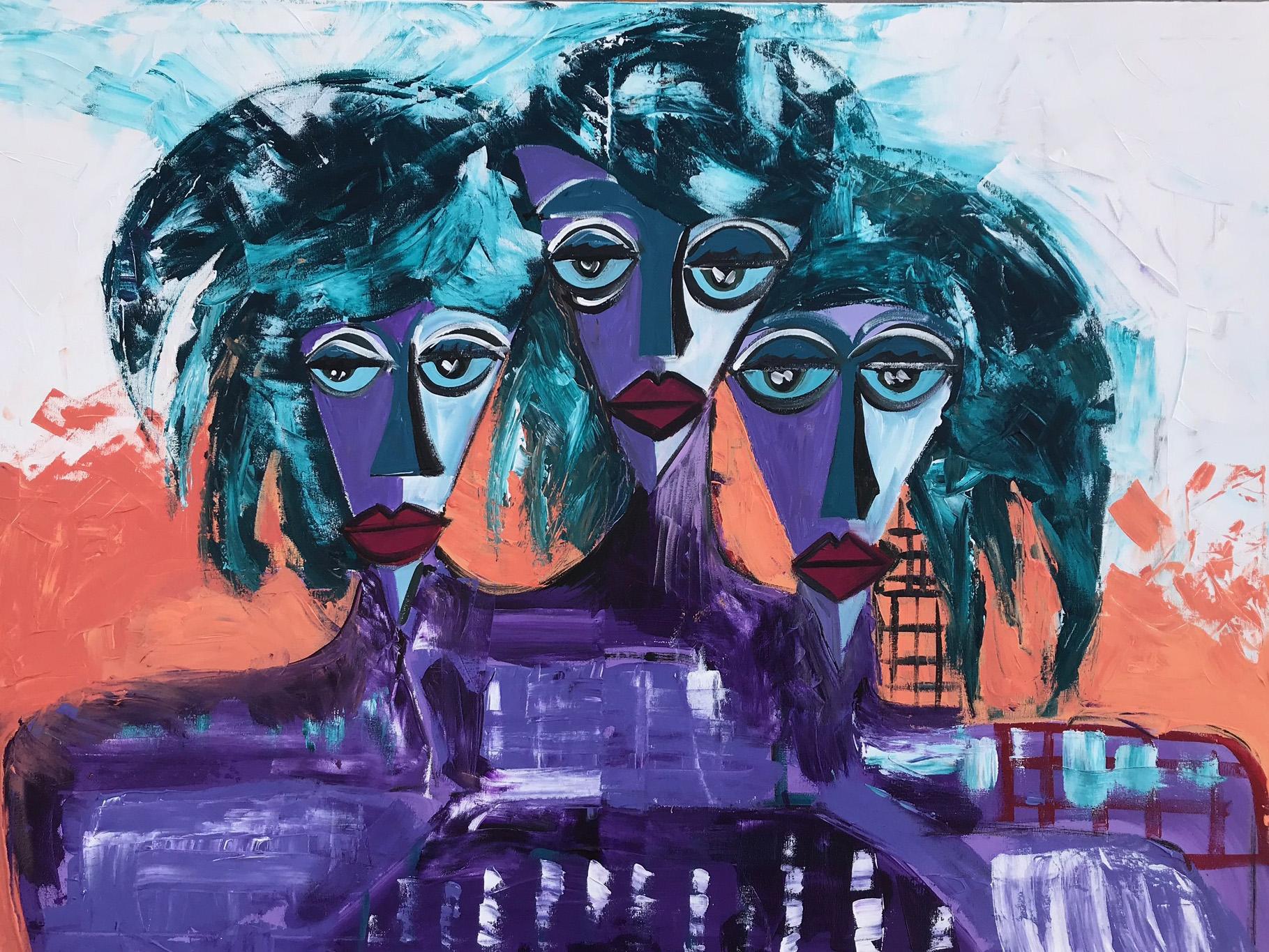 Ramon Poch Figurative Painting – Poch 6 – Acrylgemälde „Purple“ für Damen, expressionistischer Stil, gerahmt, ab 2010