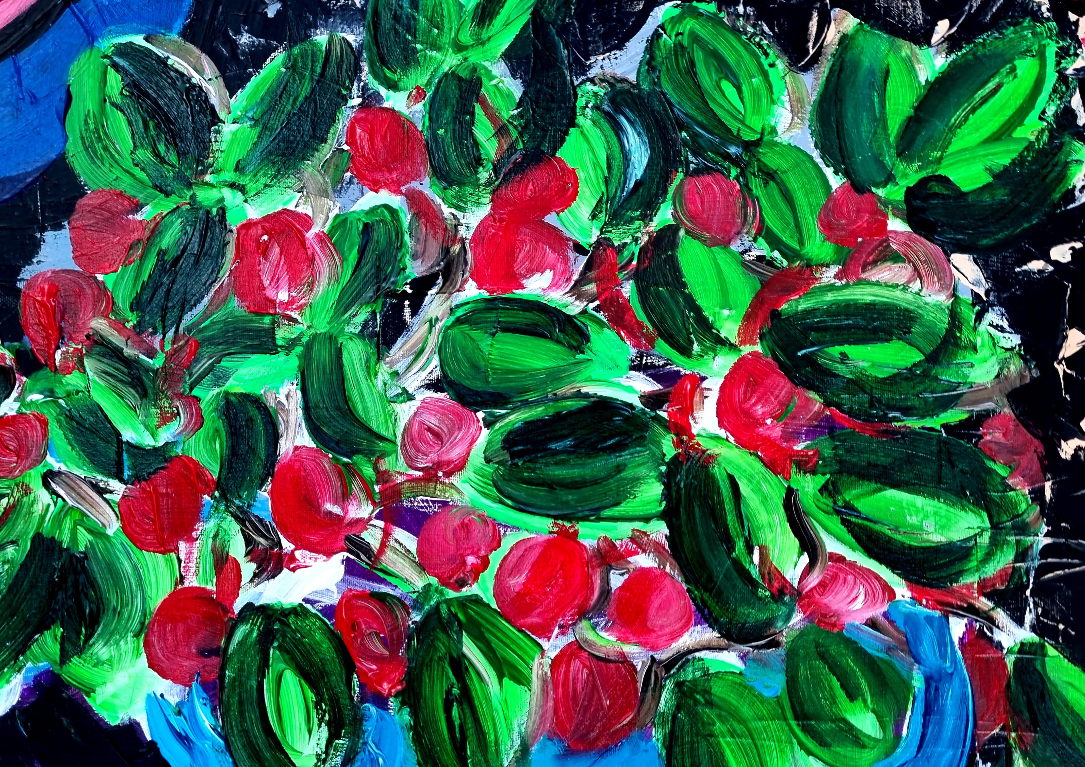  R. Poch  Rouge. Retrato con copas - Peinture acrylique originale - Expressionnisme abstrait Painting par Ramon Poch