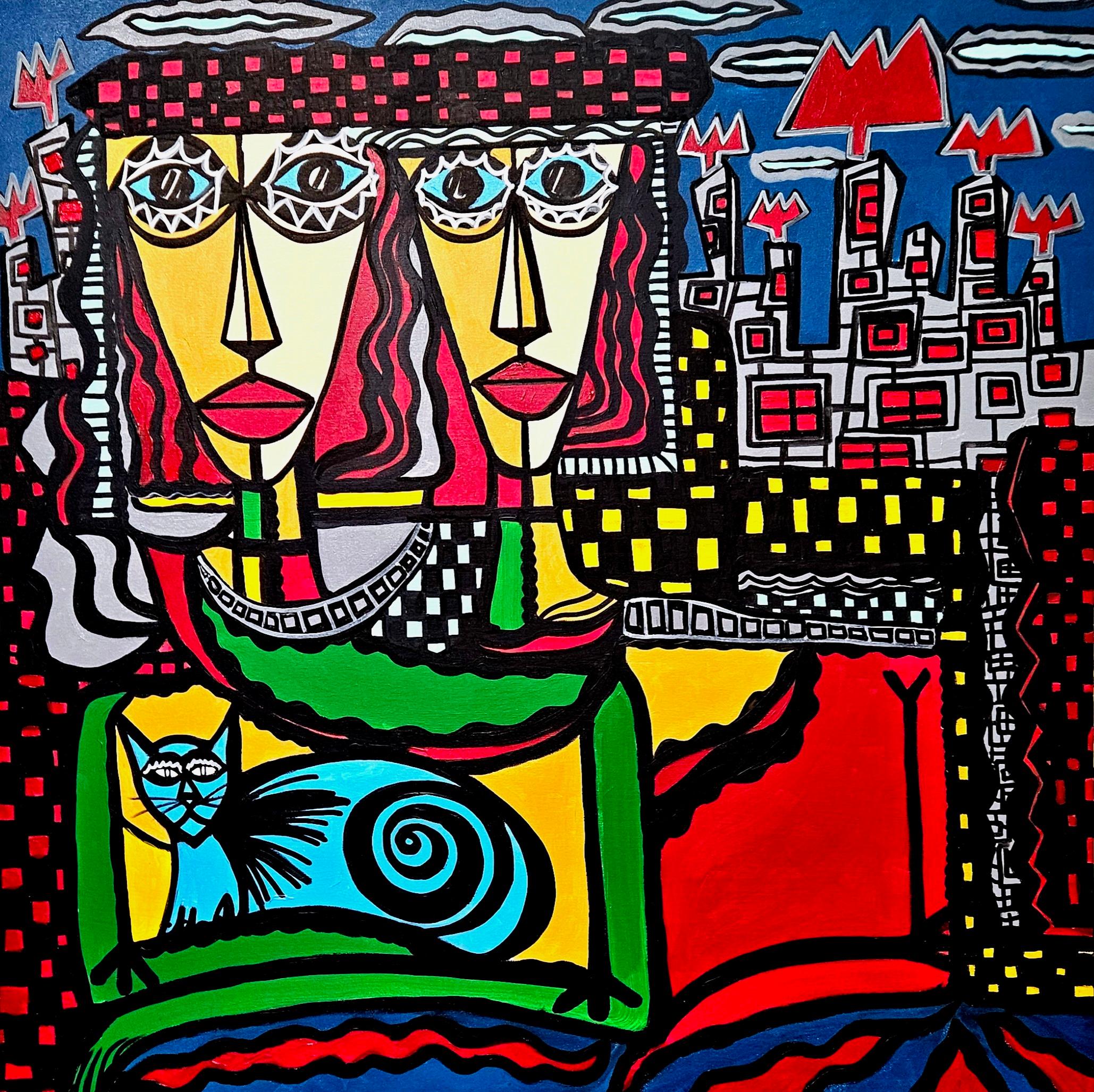 R. Poch 149 retrato familiar canvas acrylic painting