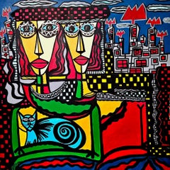 R. Poch retrato familiar acrylic painting