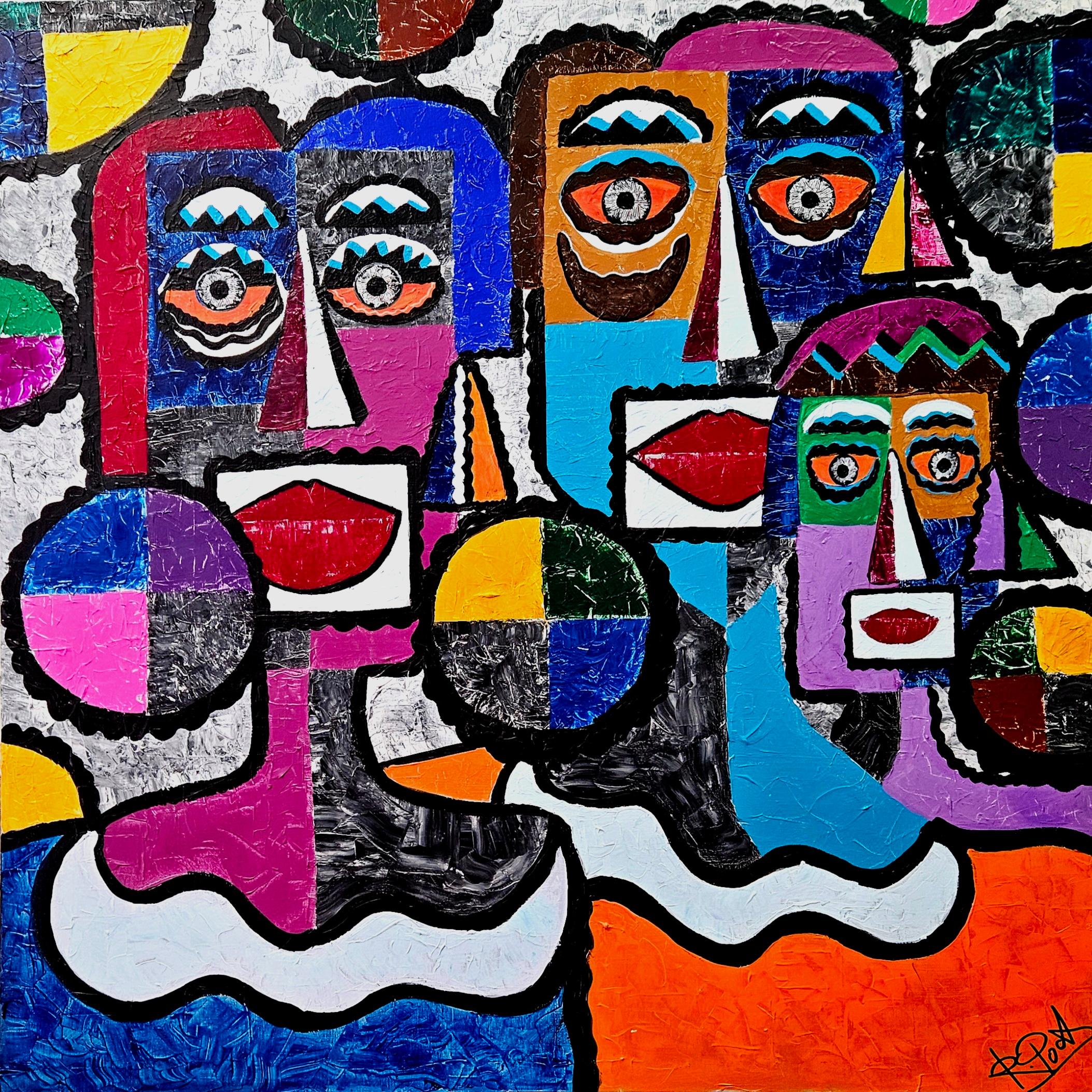 R. Poch Retrato Familiar  original acrylic - Painting by Ramon Poch