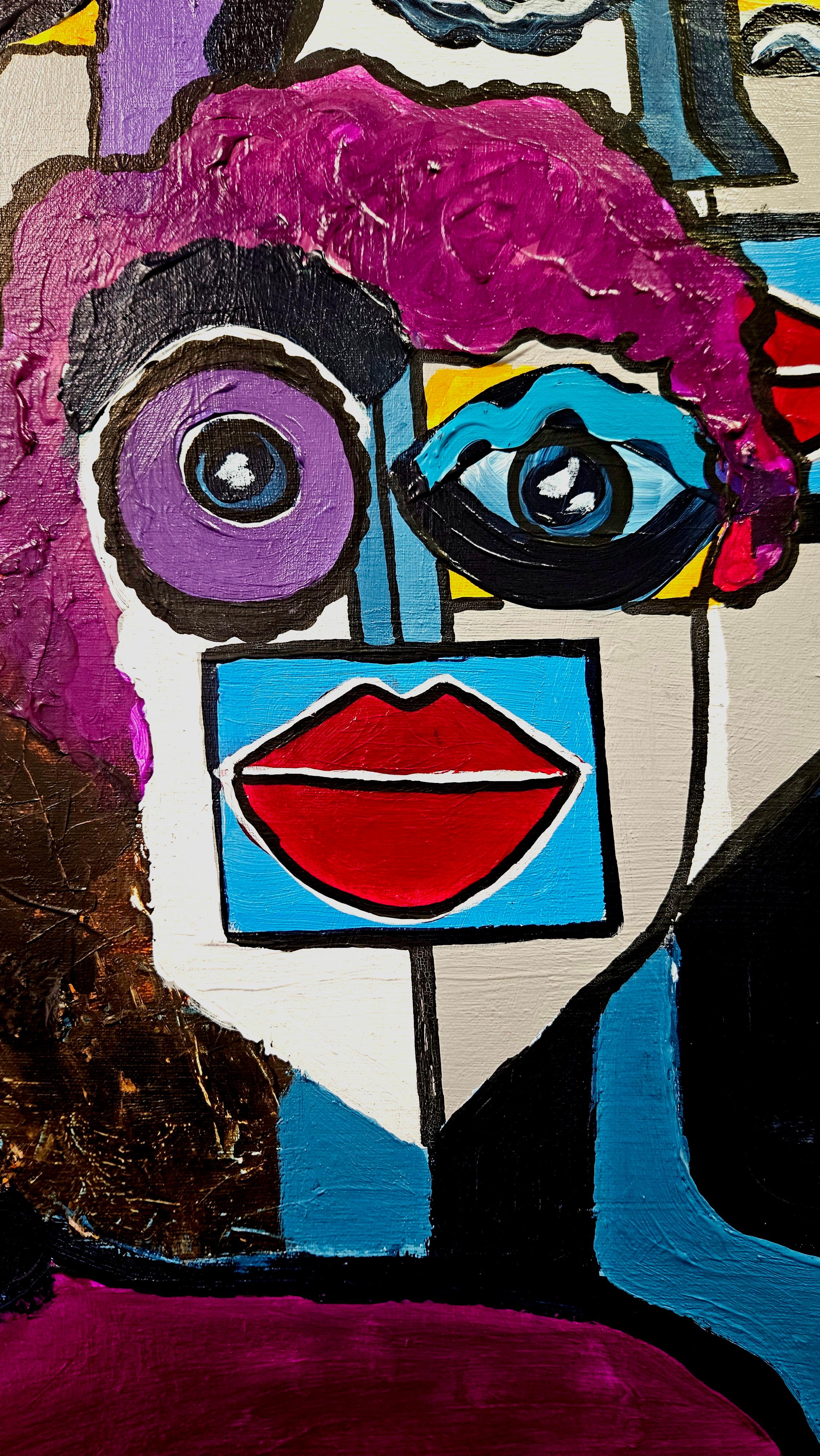 R. Poch Retrato Familiar  original acrylic - Abstract Expressionist Painting by Ramon Poch