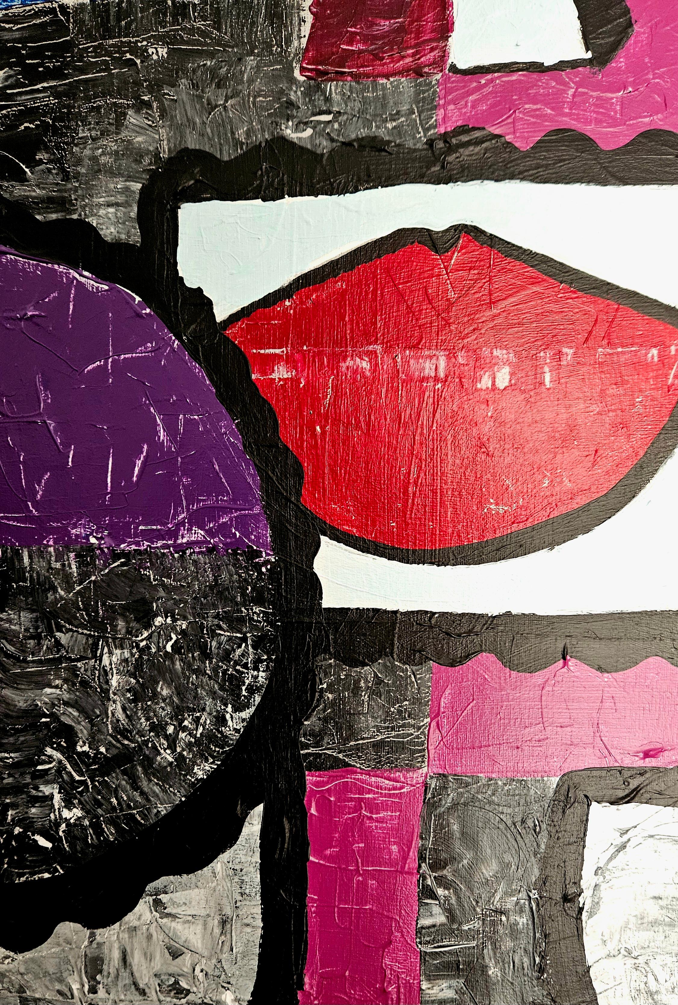 R. Poch Retrato Familiar  original acrylic - Brown Abstract Painting by Ramon Poch