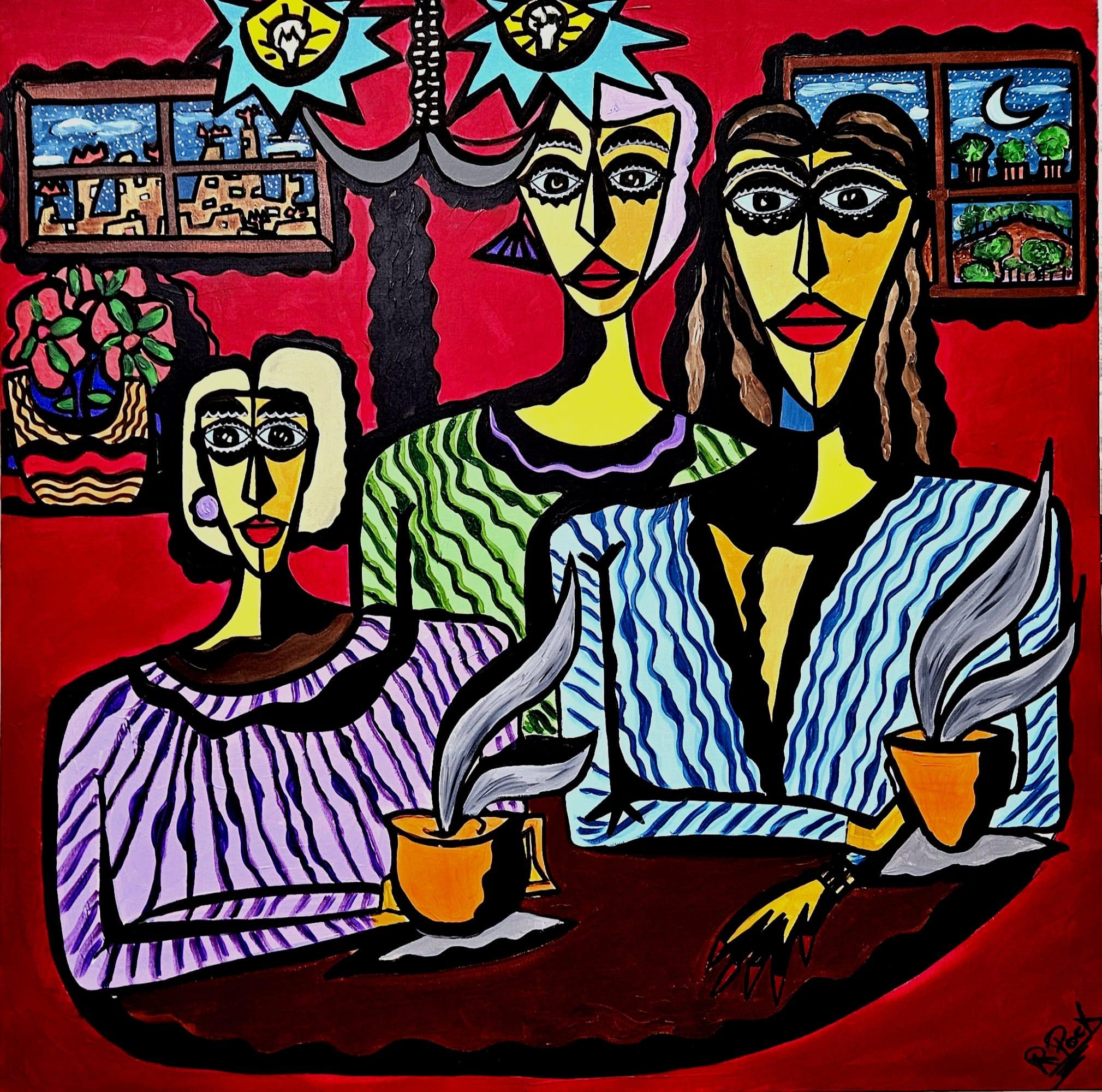 R. Poch Tertulia 148 Original-Acrylgemälde – Painting von Ramon Poch