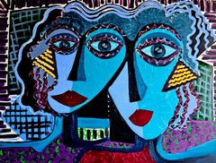 R. Poch tres ojos 122 lienzo acrílico original enmarcado