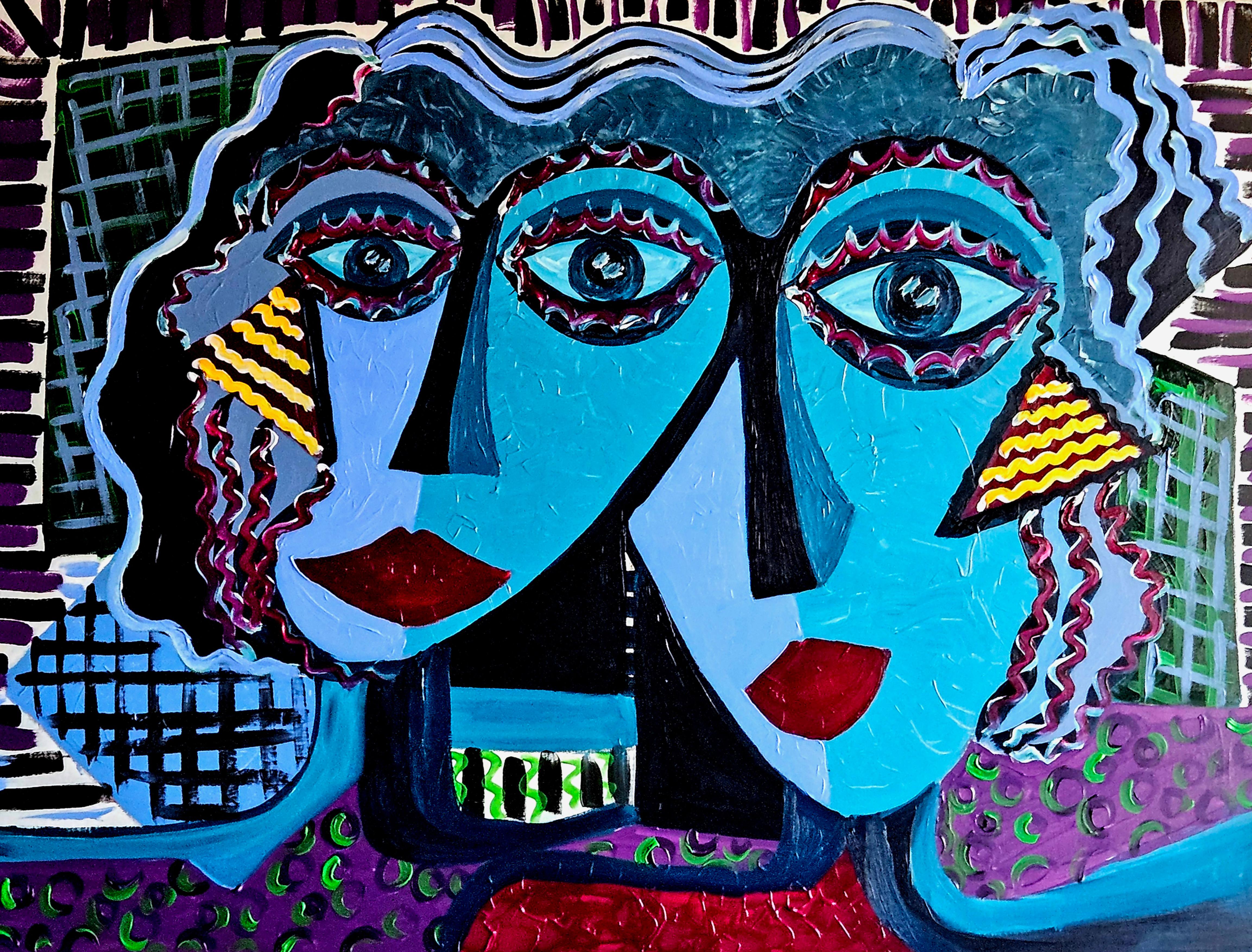 R. Poch  tre occhi  acrilico originale - Painting di Ramon Poch