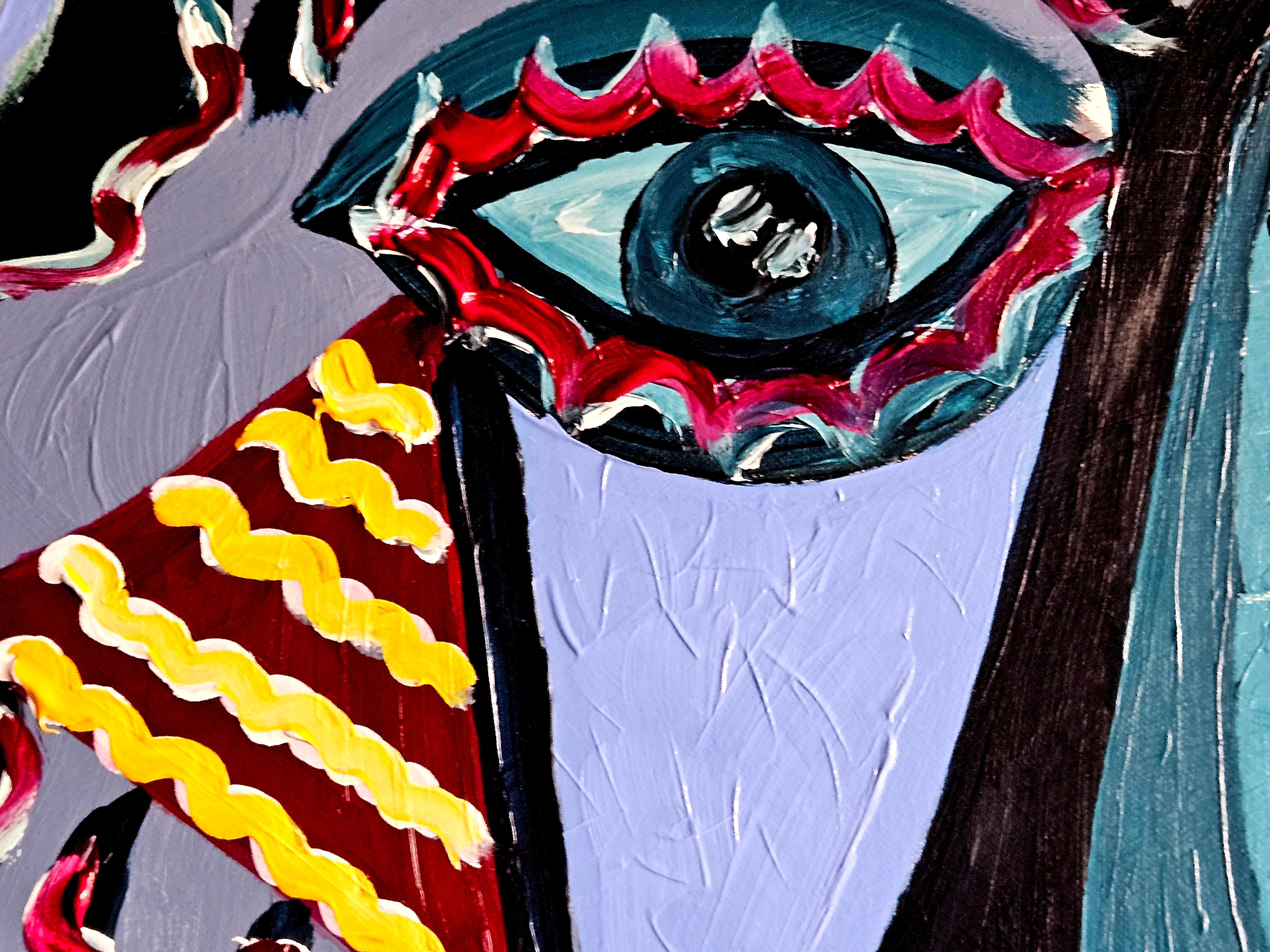 R. Poch  tres ojos  acrílico original - Figurative Painting Negro de Ramon Poch