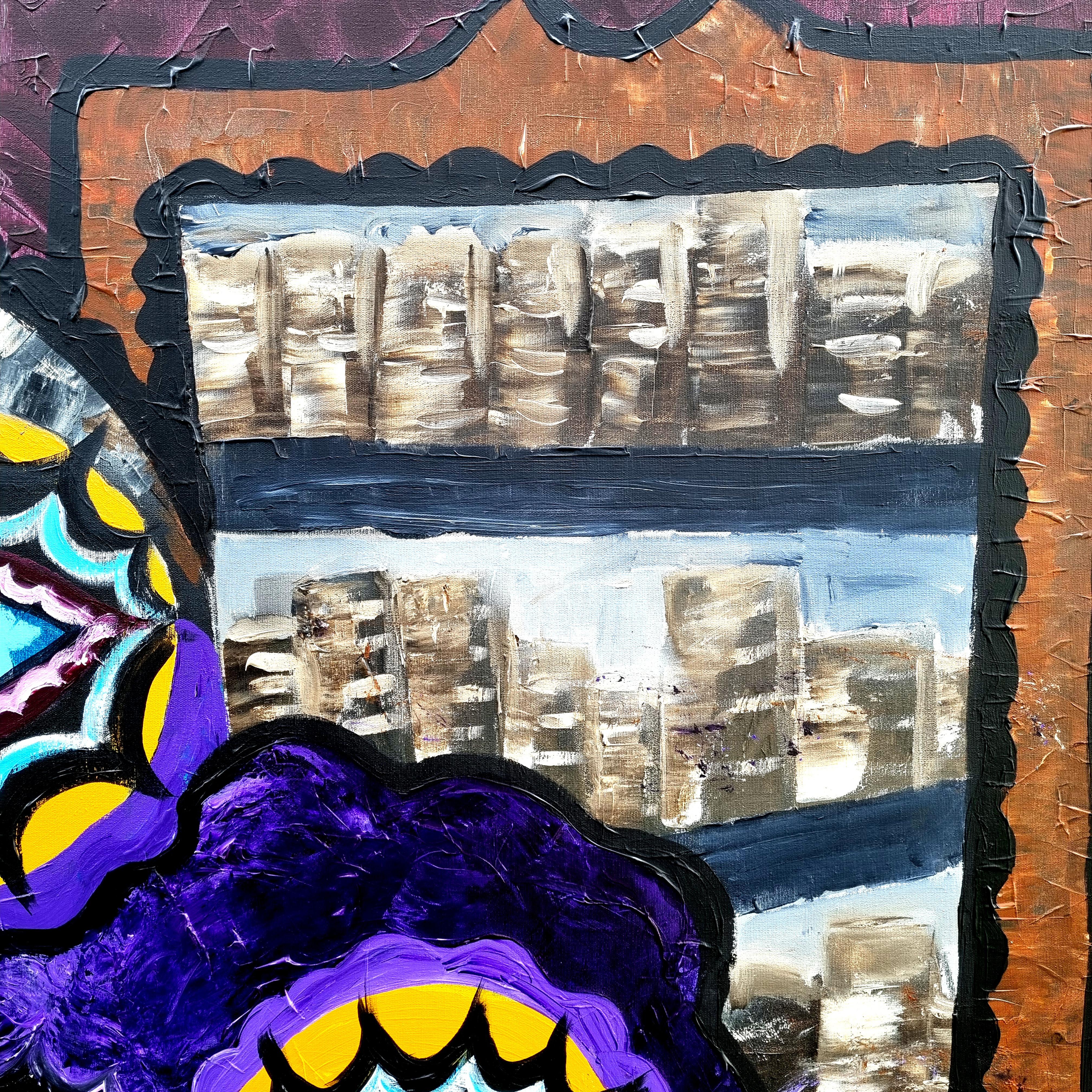 R. Poch  Dos personajes  Big  Cuadrado. pintura acrílica original en venta 1