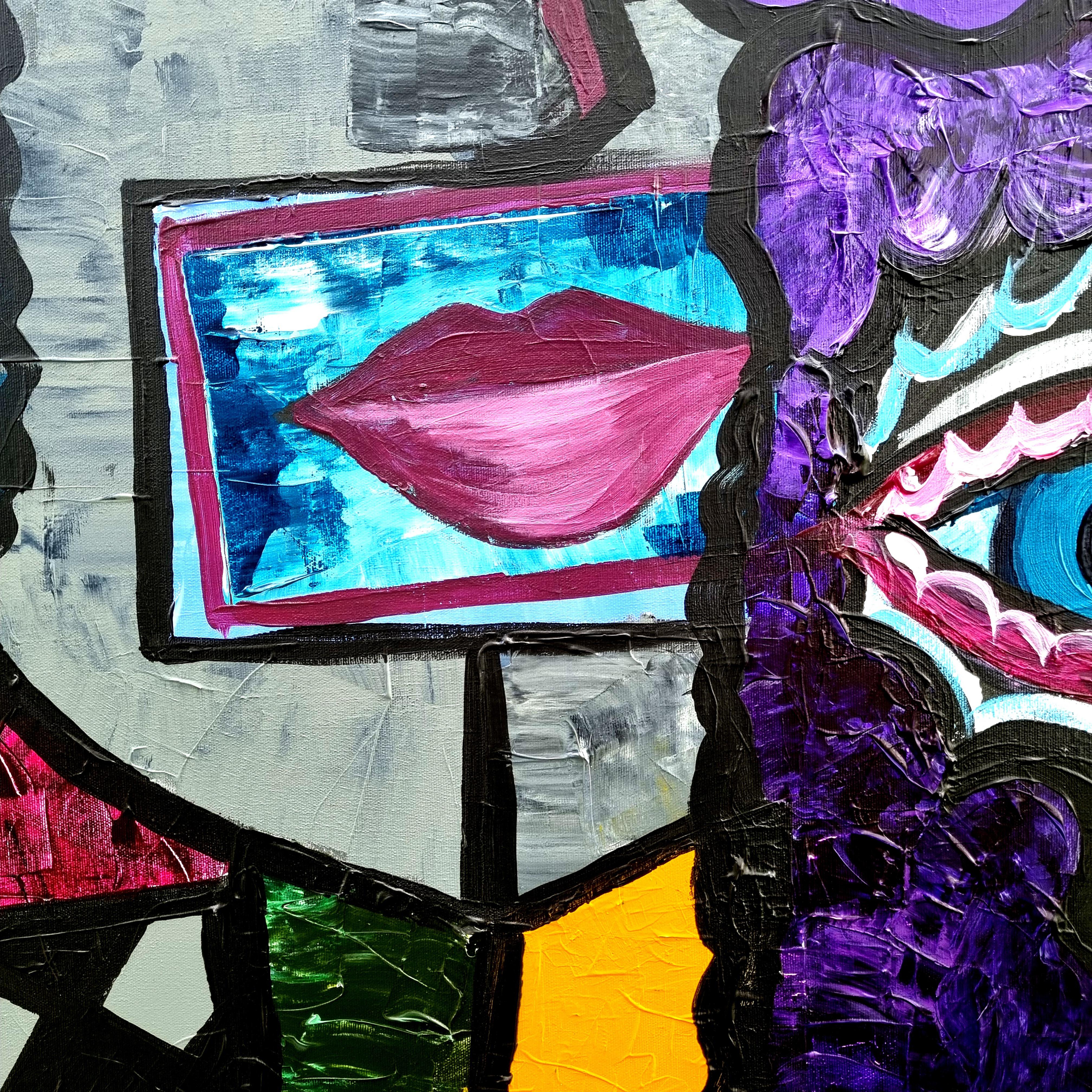 R. Poch  Two Characters  Big  Square. original acrylic painting For Sale 2