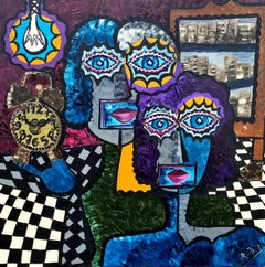 R. Poch  Two Characters  Big  Square. original acrylic painting