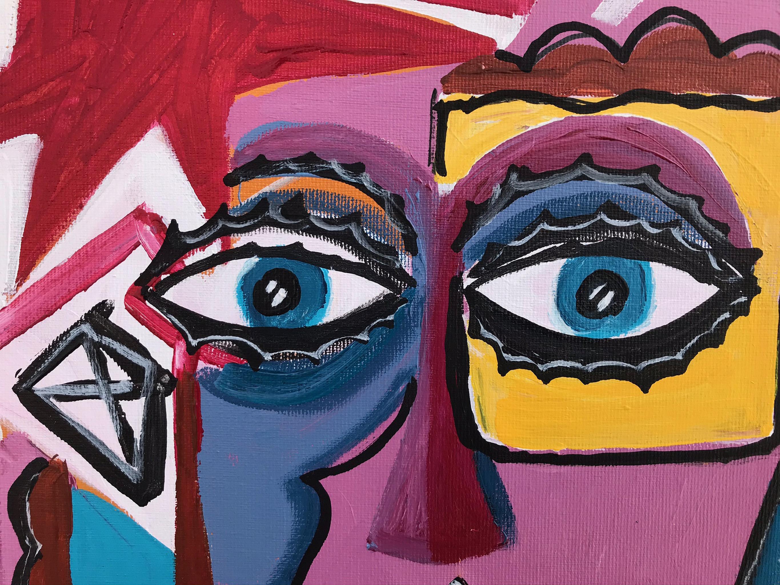 R. Poch   Coppia felice dai due volti arancioni   pittura acrilica - Painting Contemporaneo di Ramon Poch