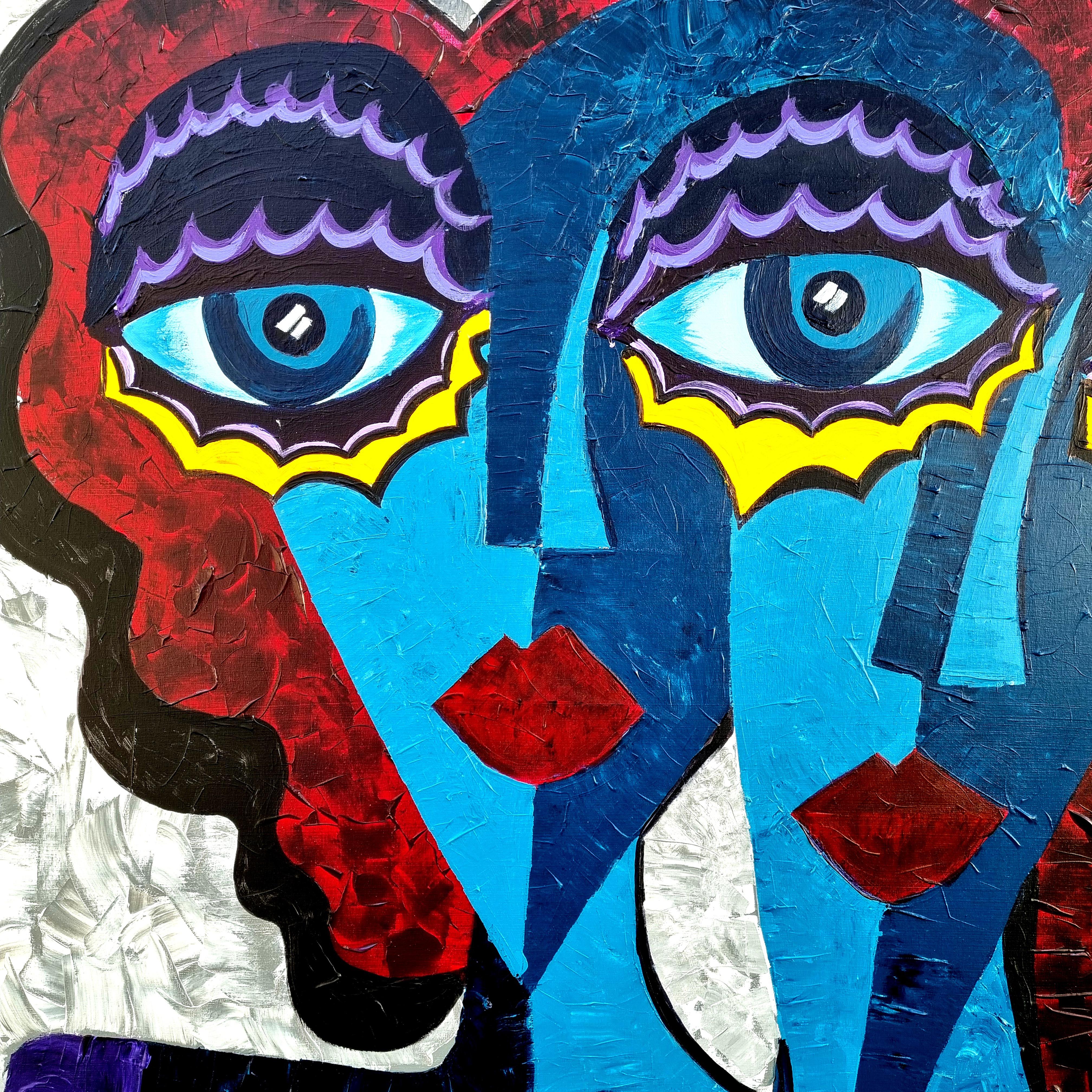  R. Poch. Two Woman Blue  Eyes original acrylic canvas painting 1