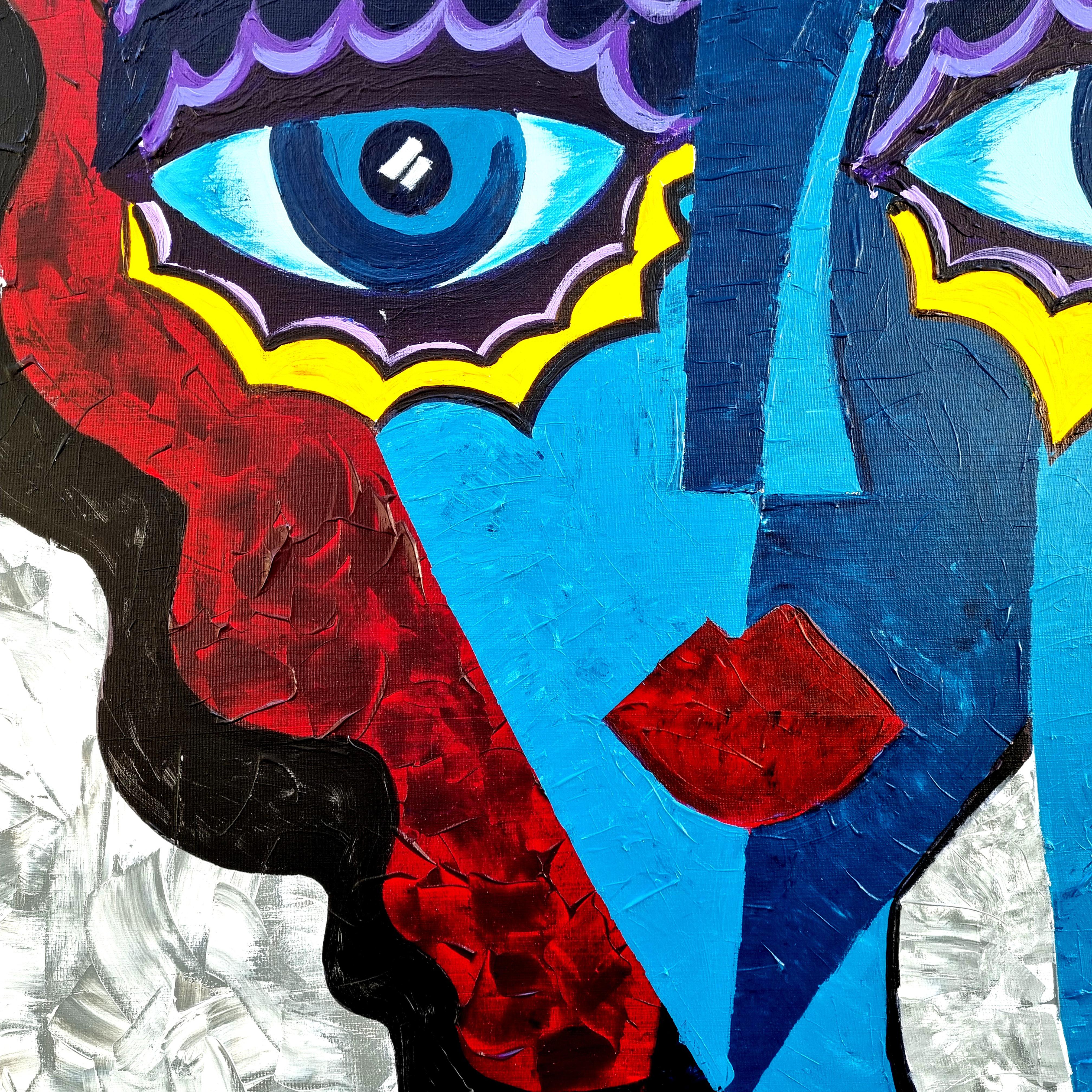  R. Poch. Two Woman Blue  Eyes original acrylic canvas painting 2