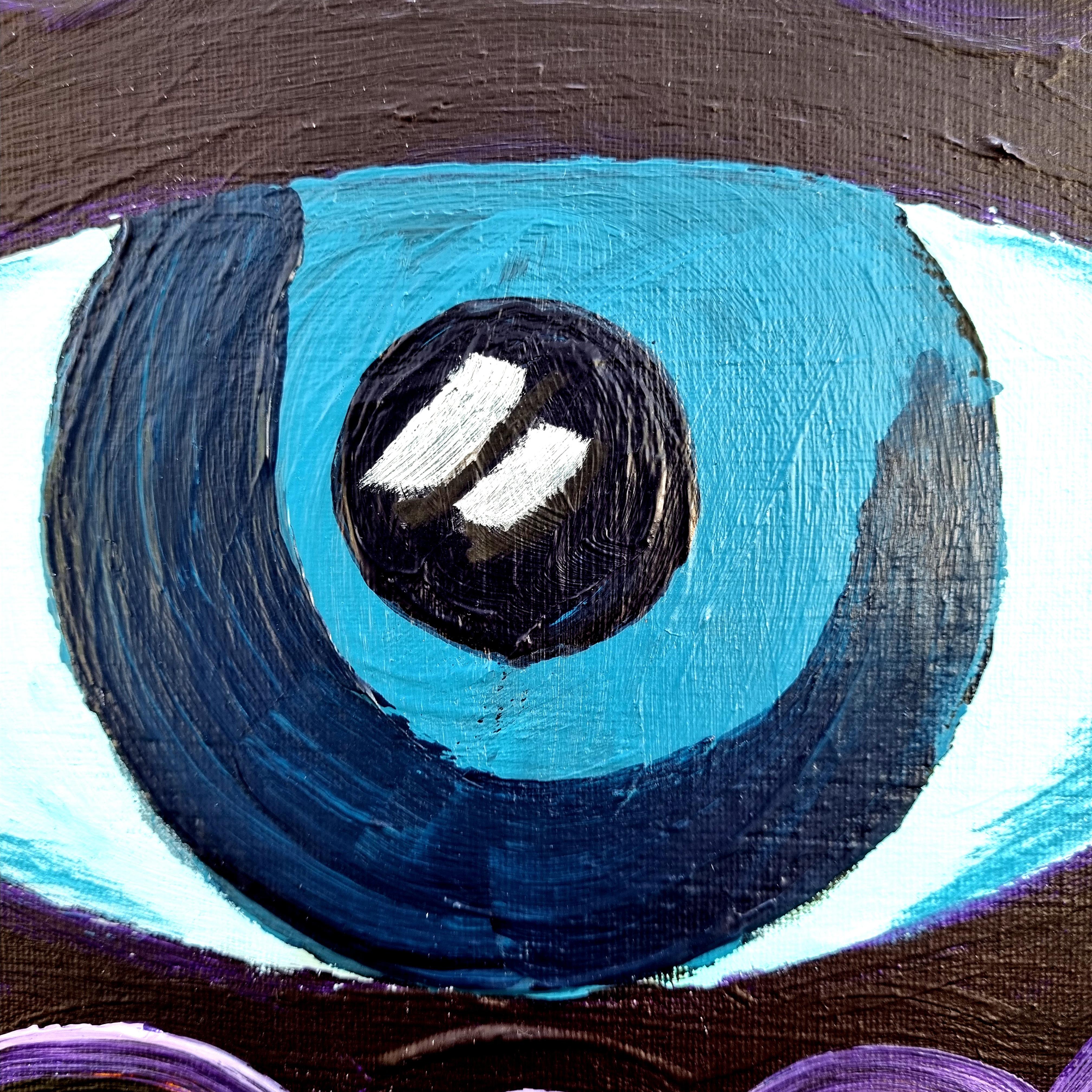 R. Poch. Dos mujeres azules  Ojos pintura original en lienzo acrílico en venta 3