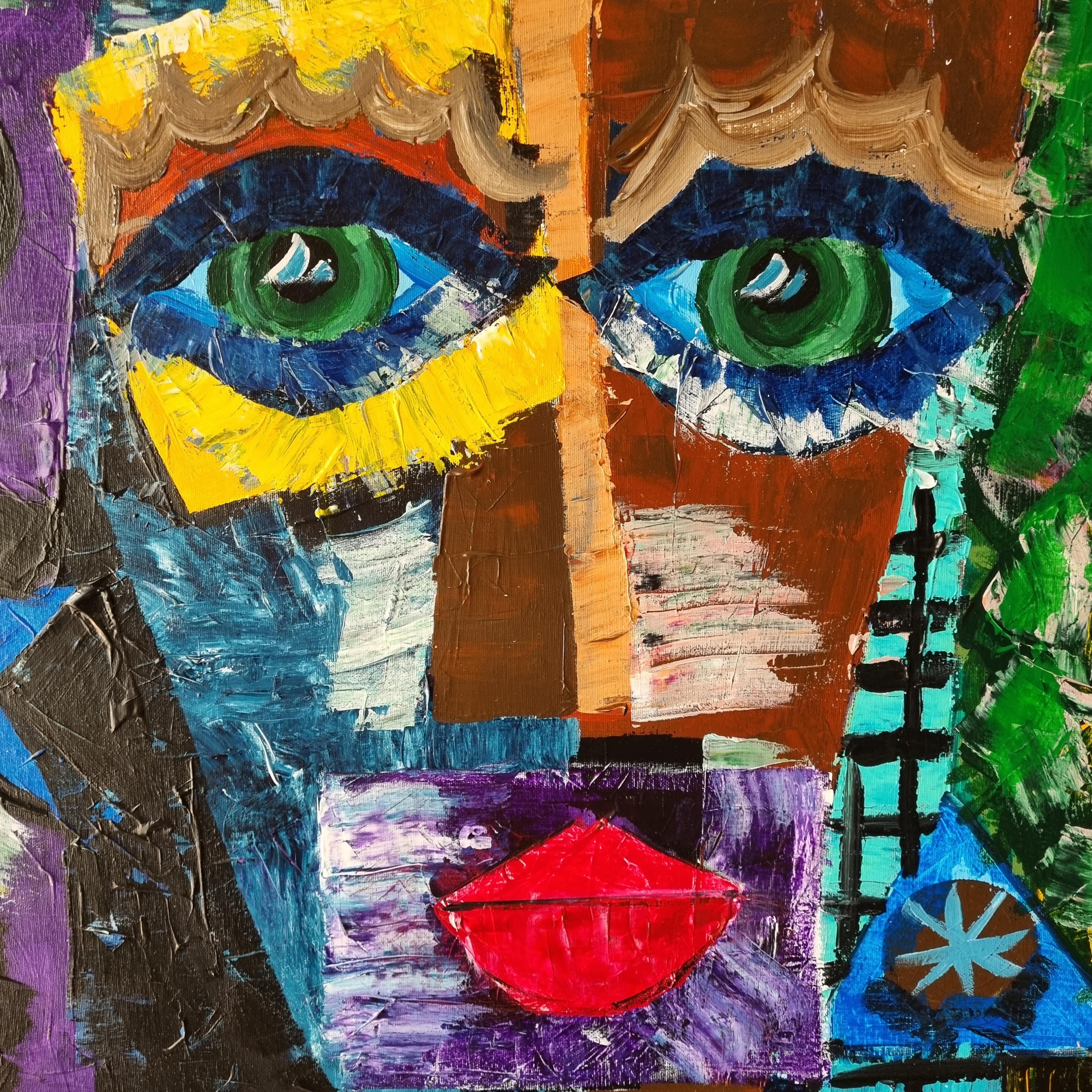 R. Poch   Two Women  colors. Ice Creams original acrylic painting - Painting by Ramon Poch