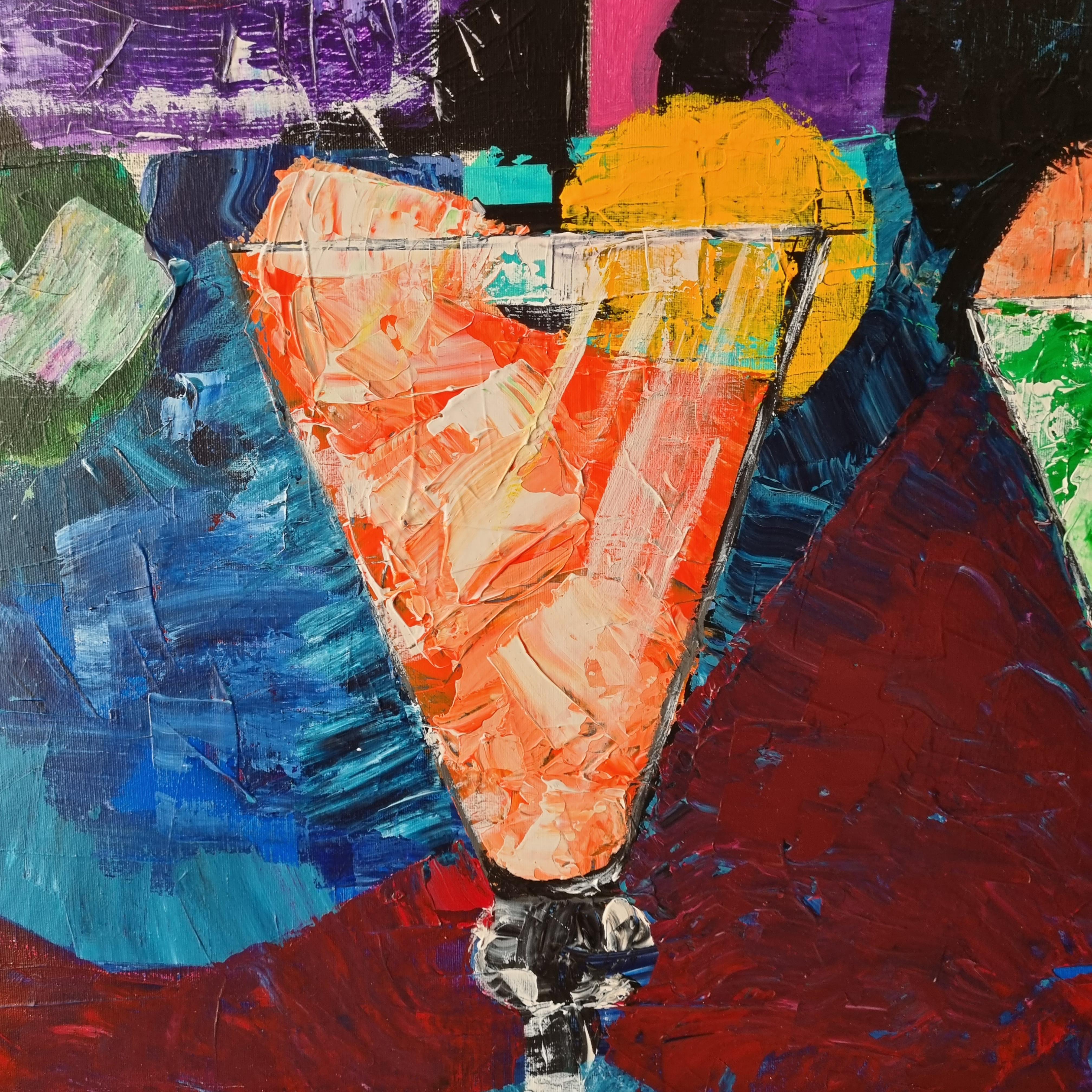 R. Poch   Two Women  colors. Ice Creams original acrylic painting For Sale 1