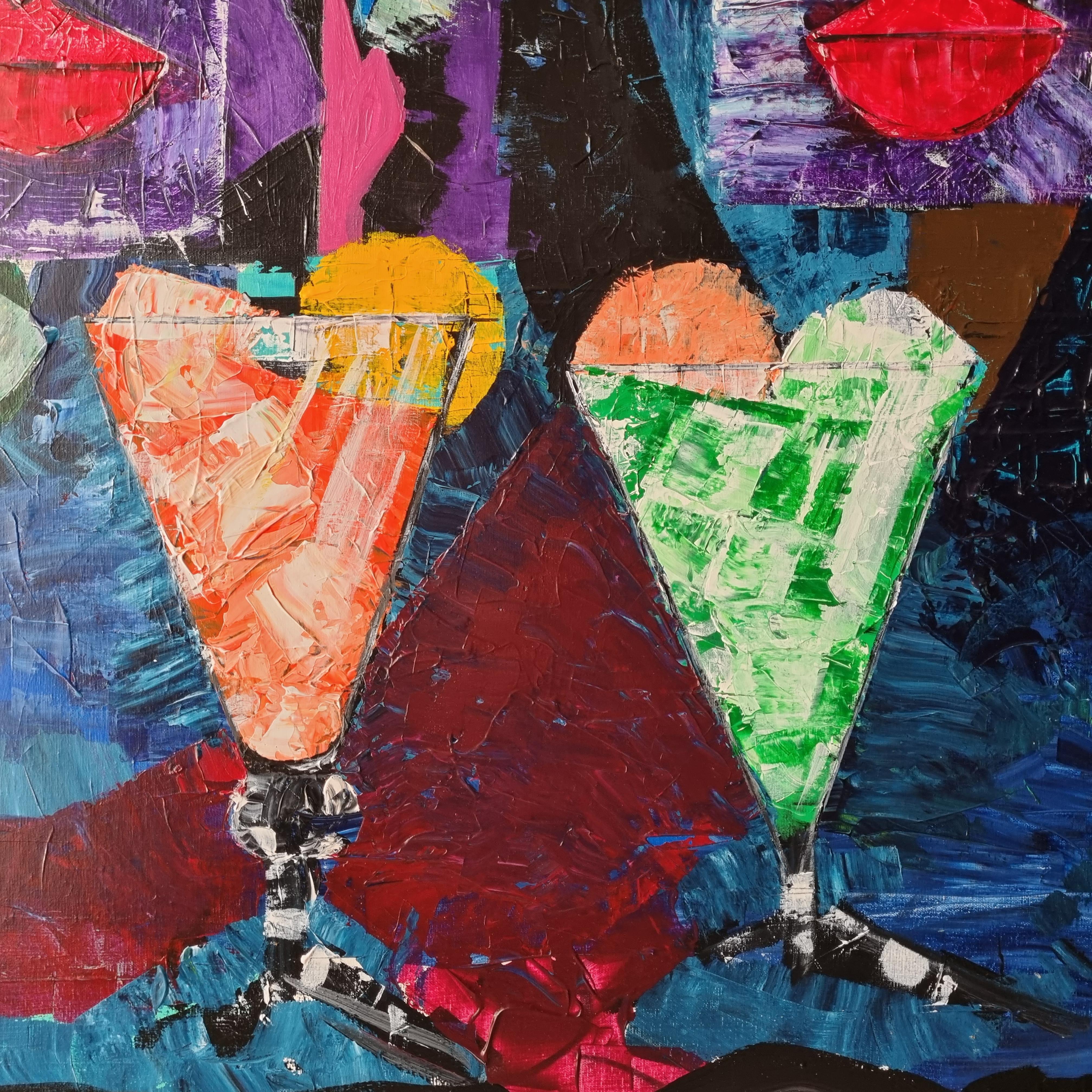 R. Poch   Two Women  colors. Ice Creams original acrylic painting For Sale 2