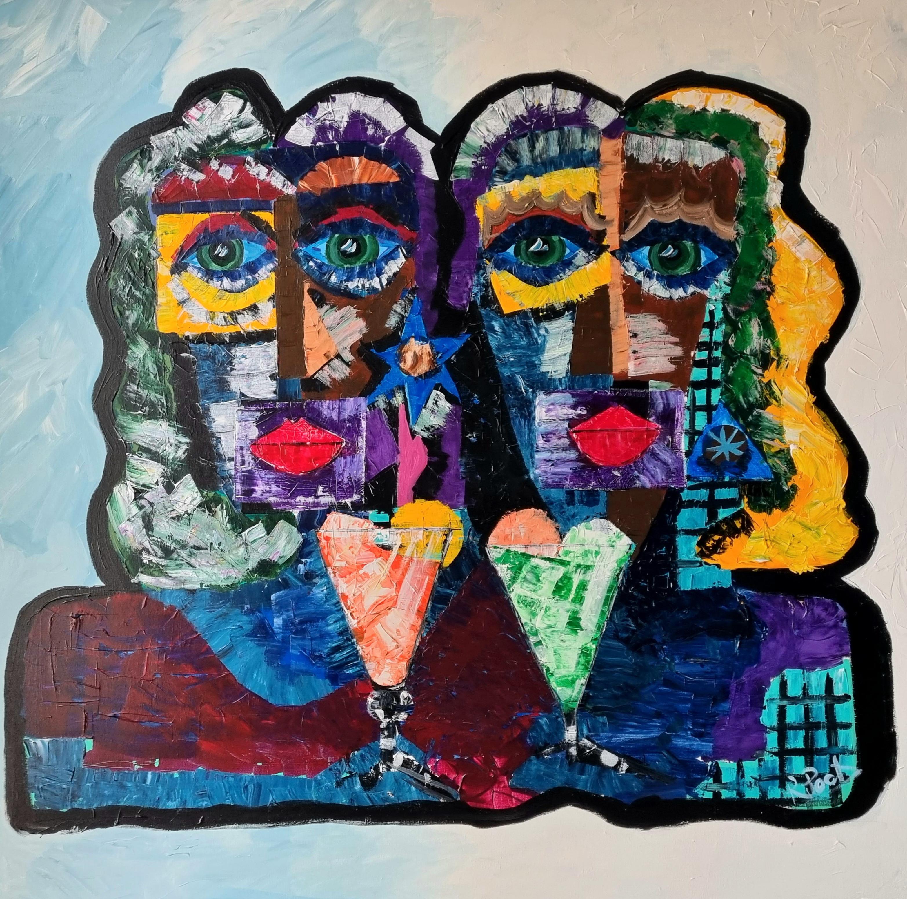  R. Poch   Two Women  colors. Ice Creams original acrylic painting