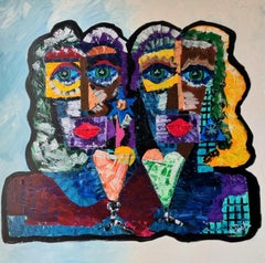  R. Poch   Deux femmes  couleurs. Crèmes glacées peinture acrylique originale