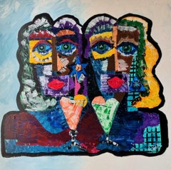 R. Poch   Two Women  colors. Ice Creams original acrylic painting
