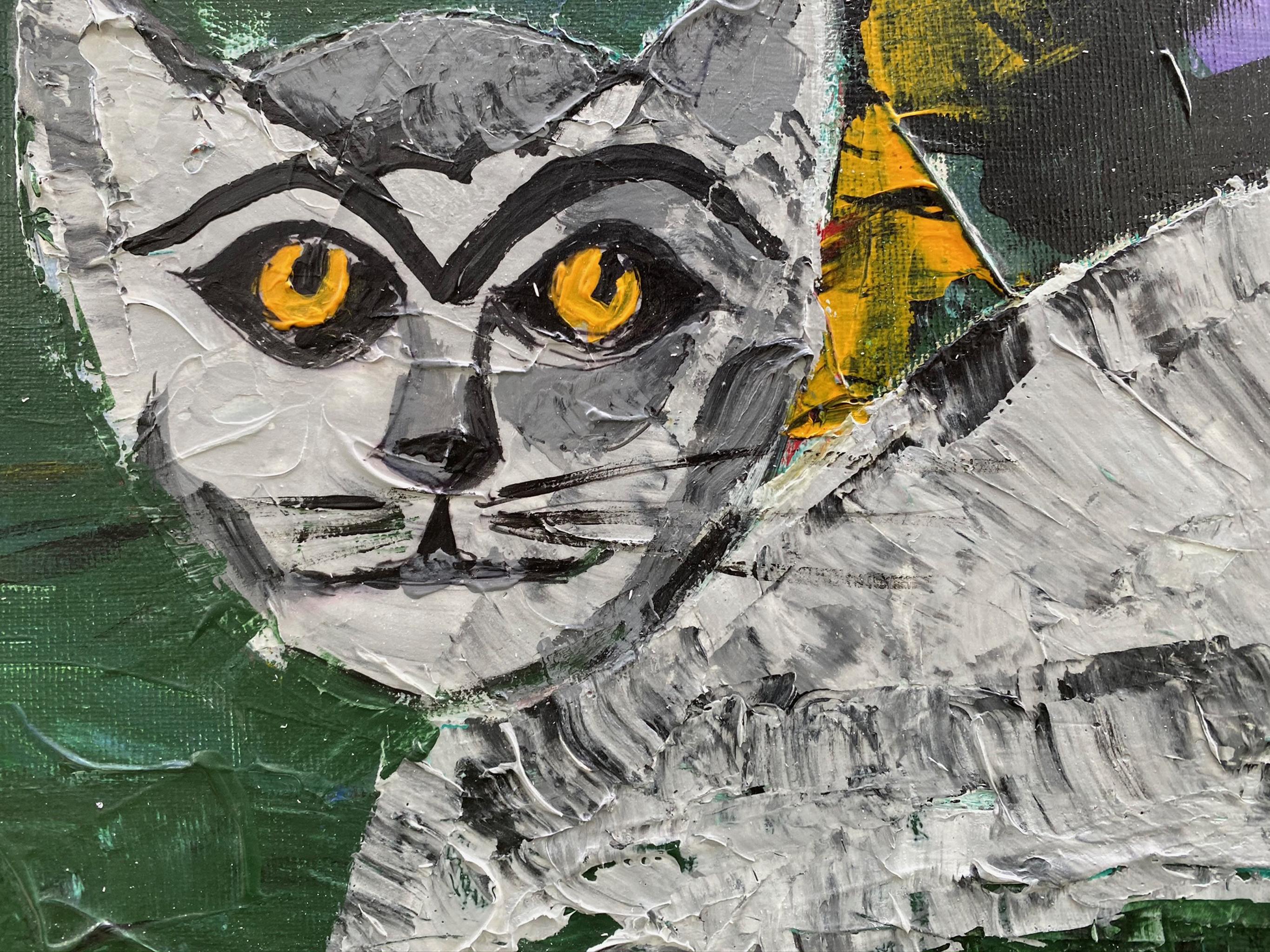 R. Poch.  Zwei Frauen im Sessel mit Katze und Fenster. Original-Acrylgemälde (Schwarz), Figurative Painting, von Ramon Poch