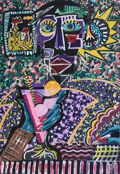 R Poch Vertical 34.-Cup in pink  original acrylic painting