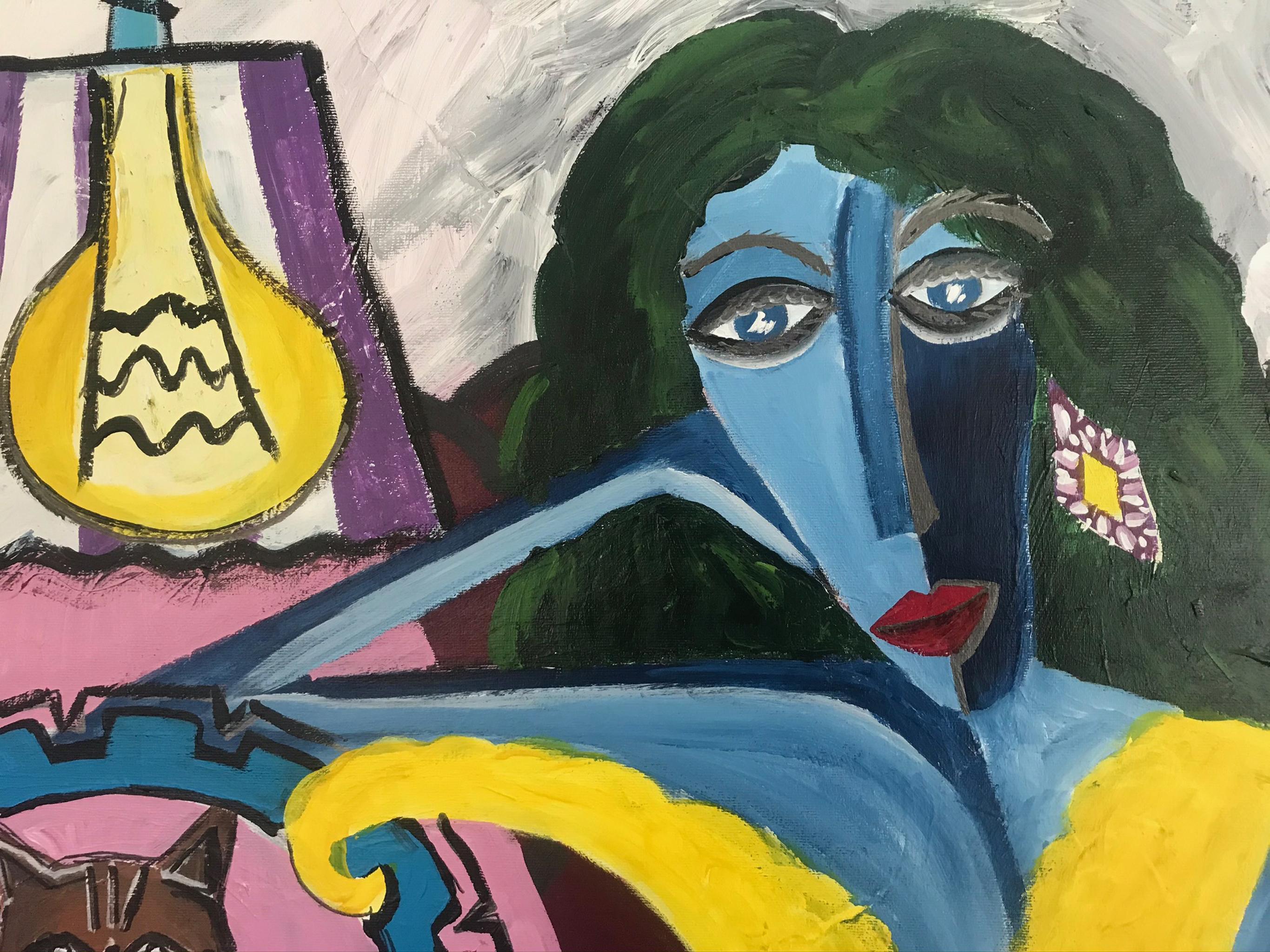 R. Poch  Frau  78 Warten  116 x 90 cm  Original-Acrylgemälde – Painting von Ramon Poch