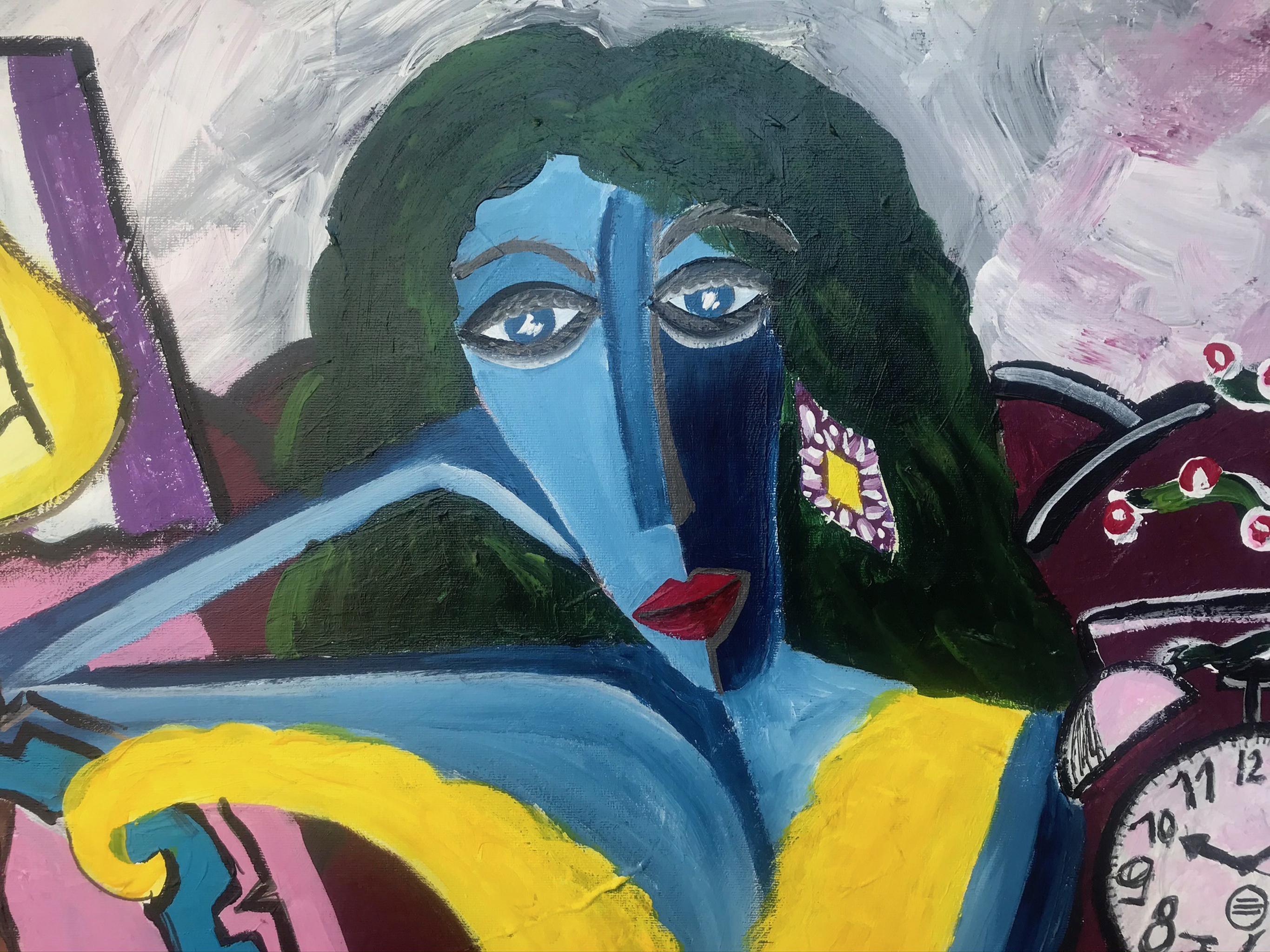 R. Poch  Woman  78 Waiting  116 x 90 cm  original acrylic painting For Sale 2