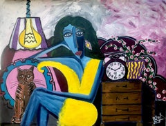R. Poch  Woman  78 Waiting  116 x 90 cm  original acrylic painting