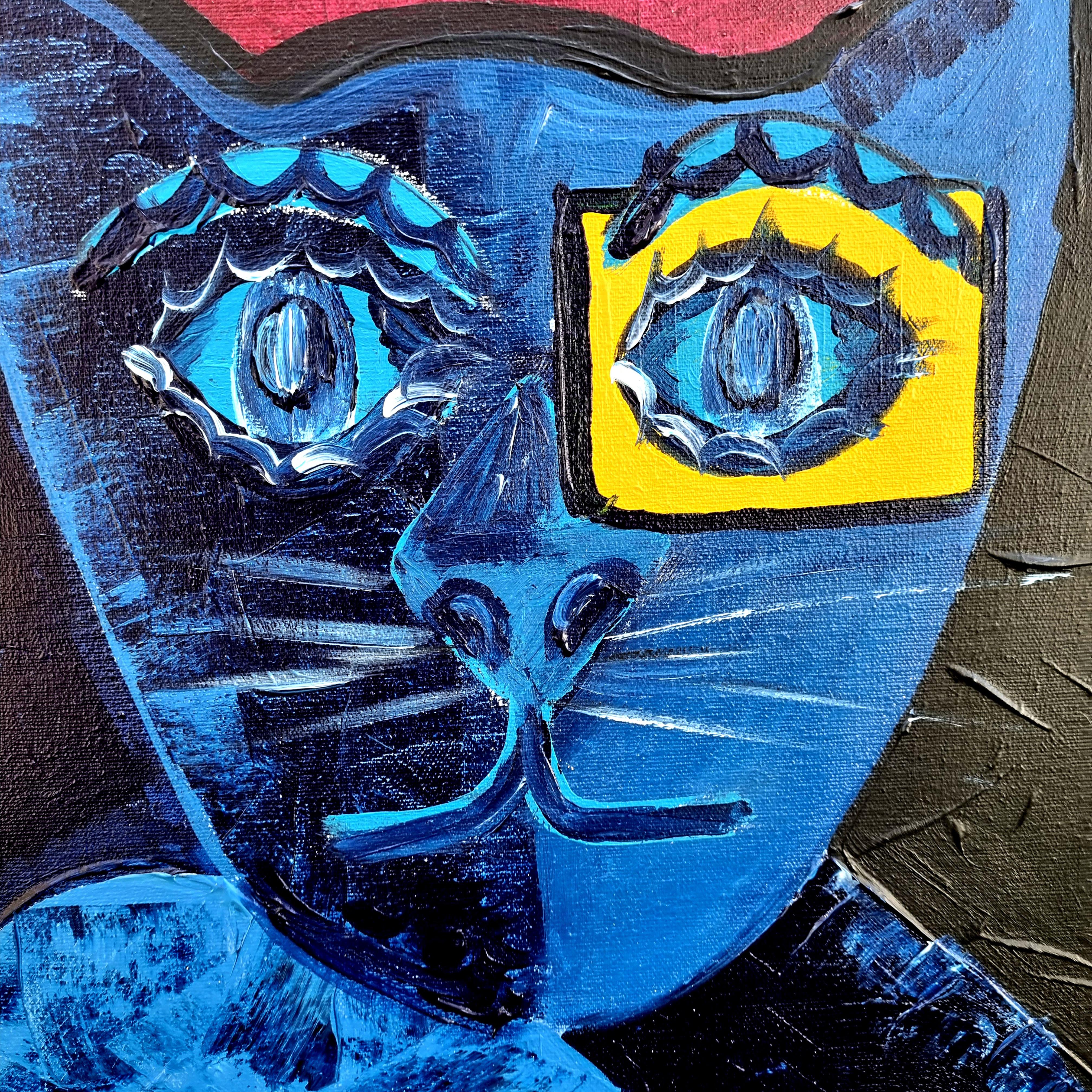 R. Poch   CONSUELO Femme bleue, 120 x 120 cm peinture acrylique originale - Expressionnisme abstrait Painting par Ramon Poch