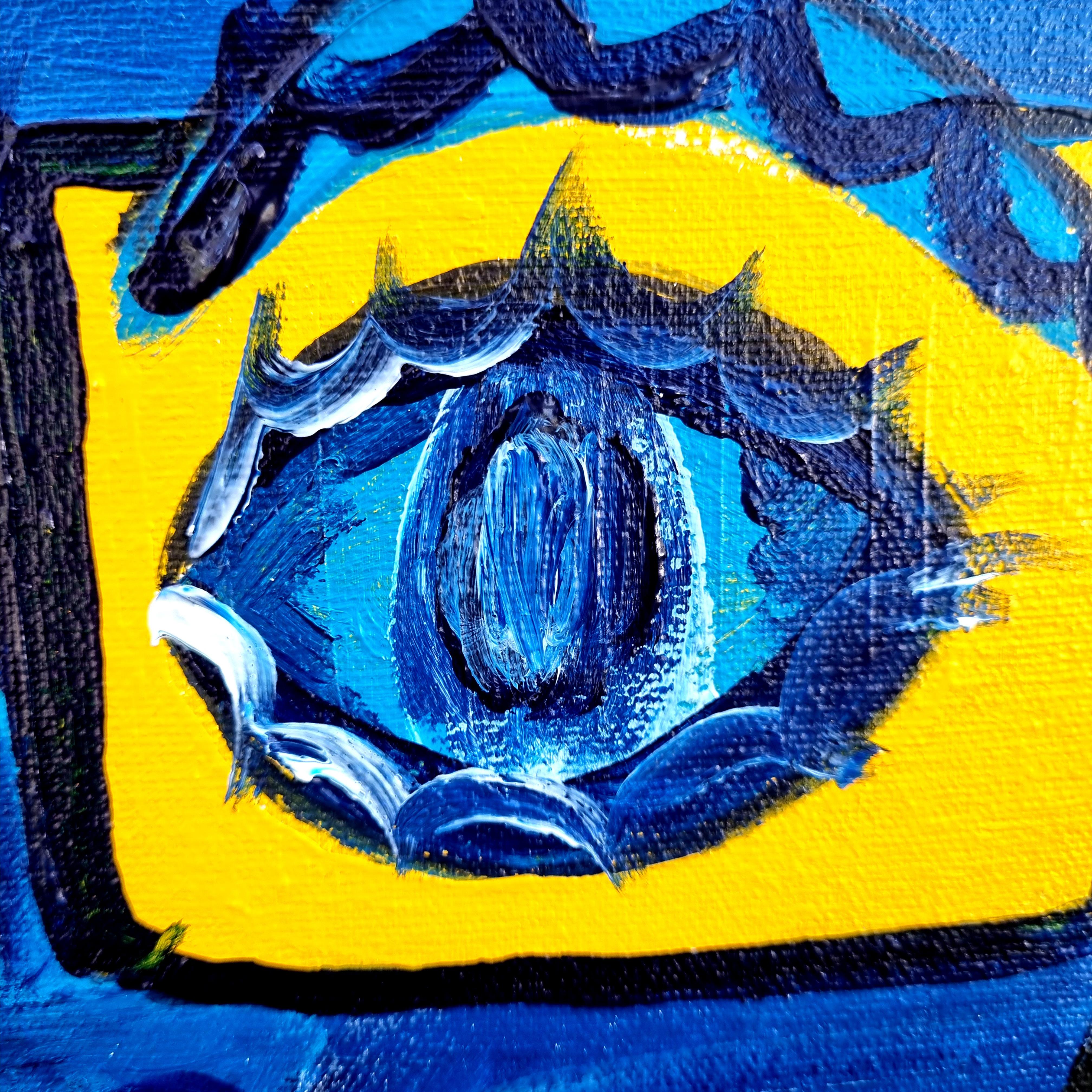 R. Poch   CONSUELO Femme bleue, 120 x 120 cm peinture acrylique originale - Bleu Abstract Painting par Ramon Poch